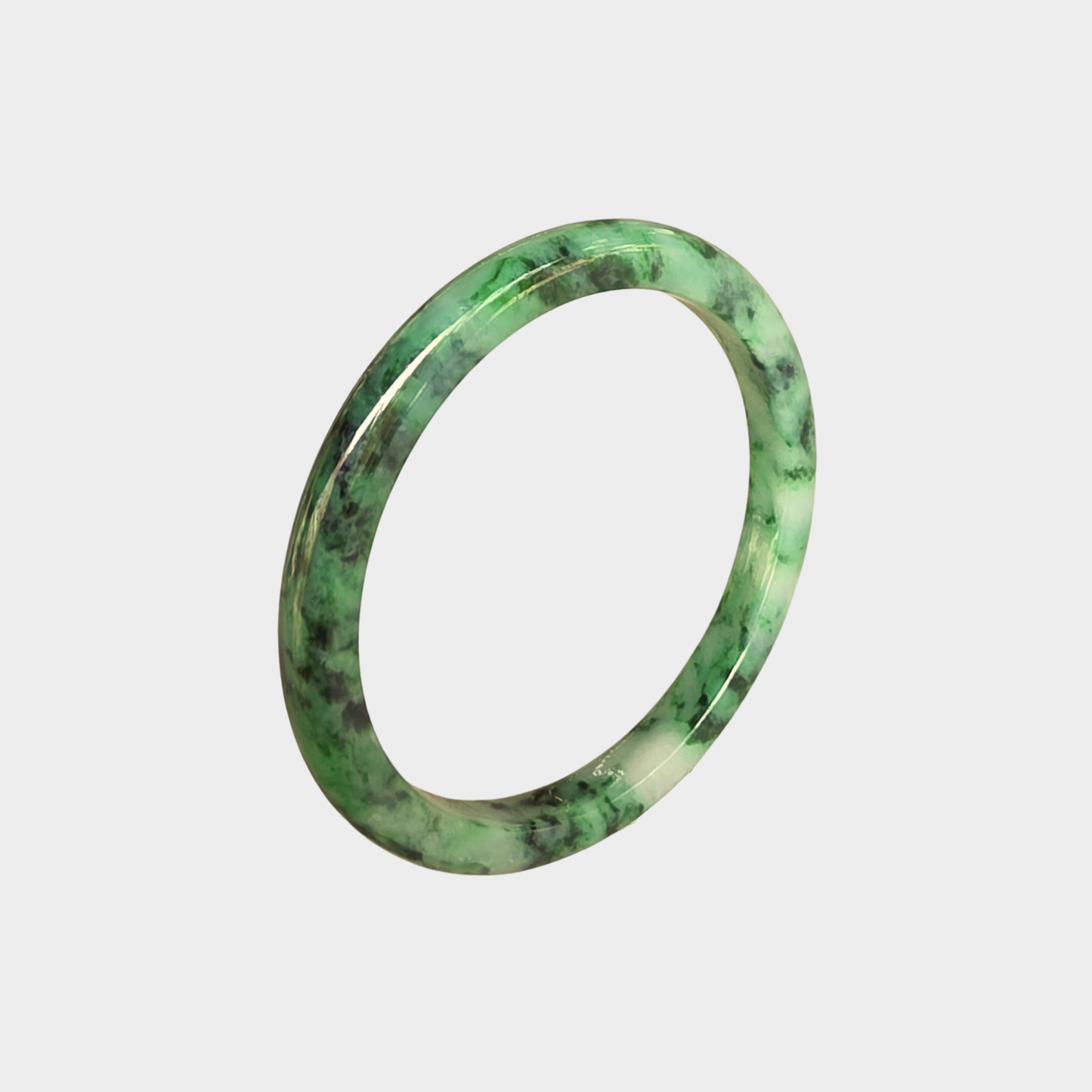 Flower Green Jadeite Jade Bangle - 53mm Half Round