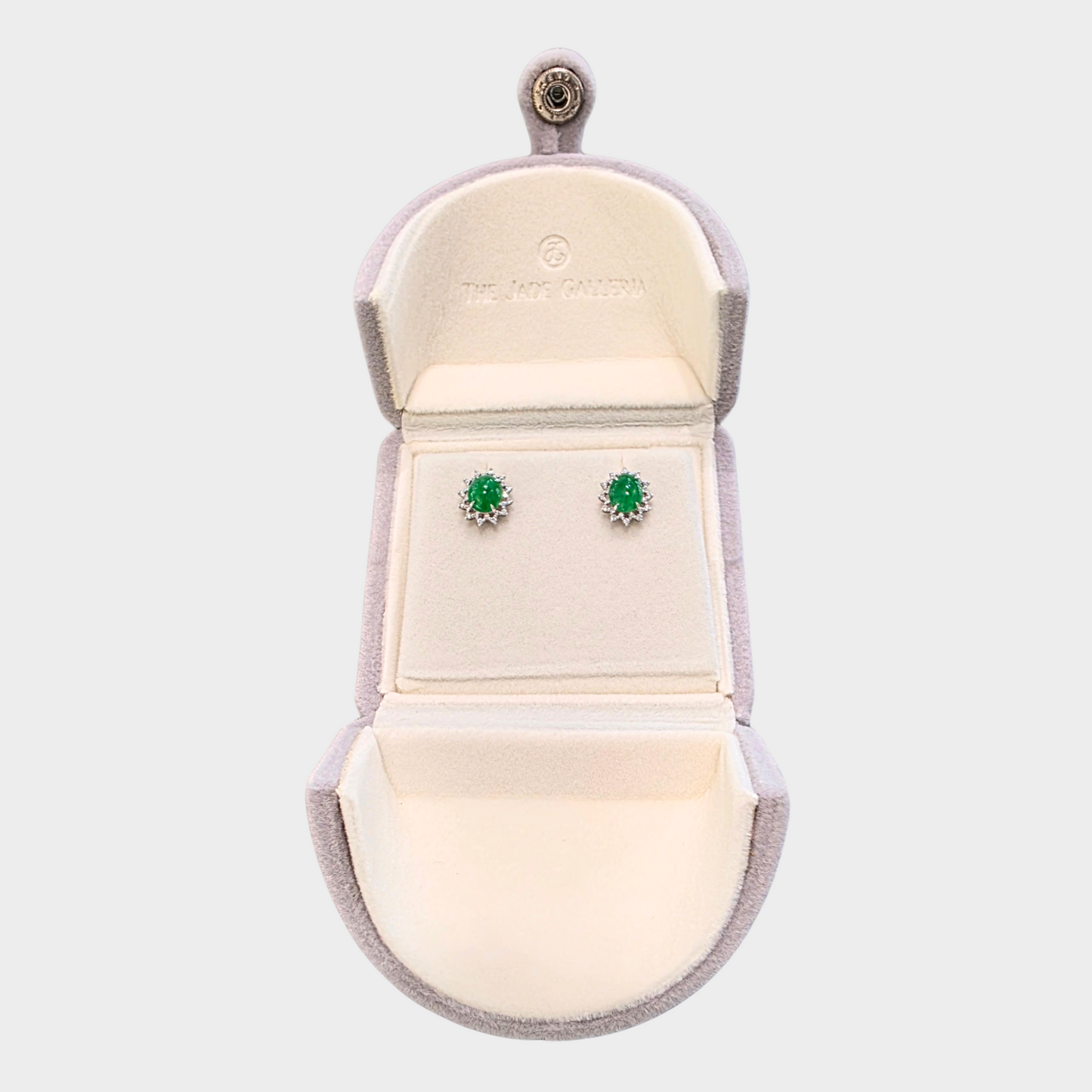 Green Jadeite Jade Stud Earrings in White Gold with Diamonds
