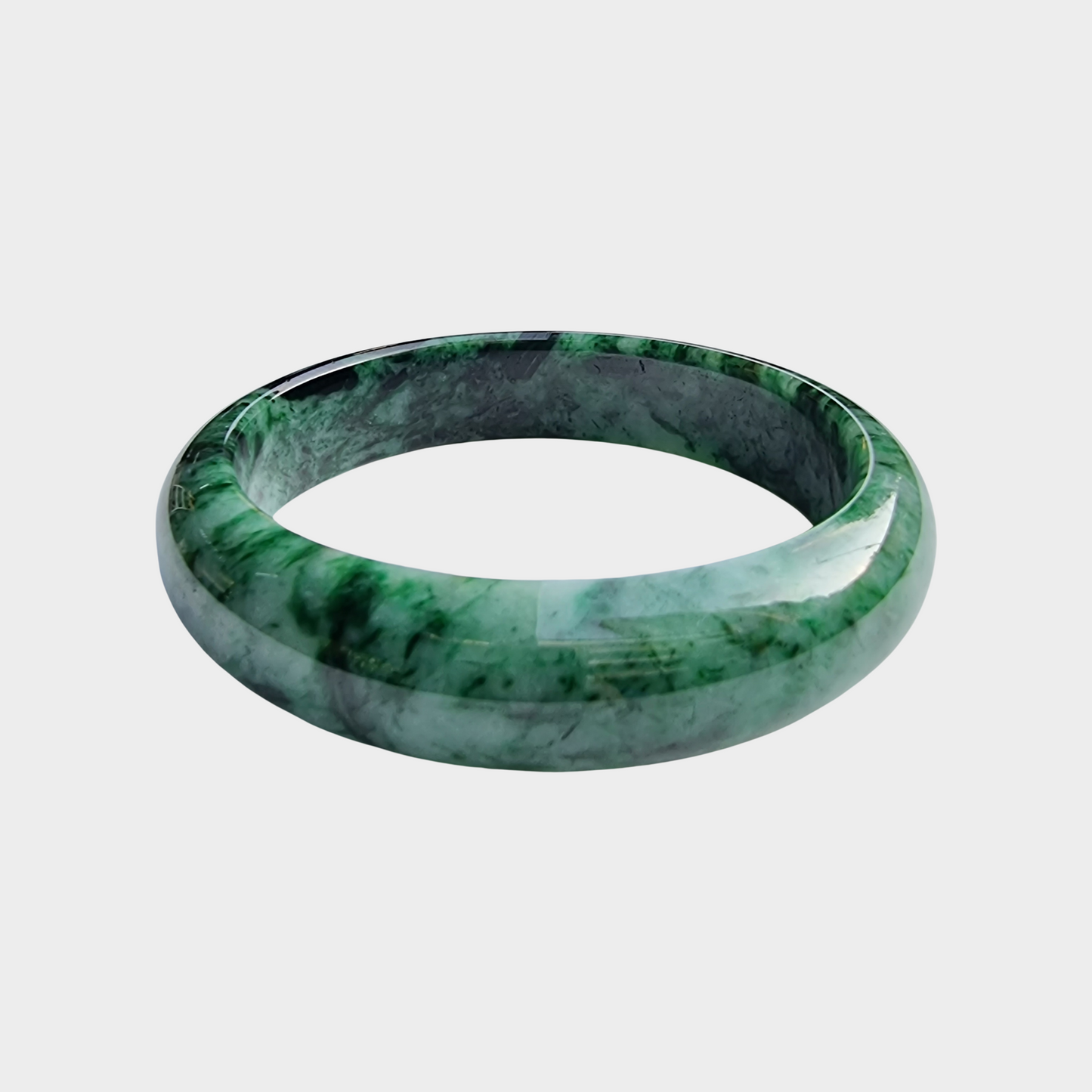 Flower Green Jadeite Jade Bangle - 61mm Half Round