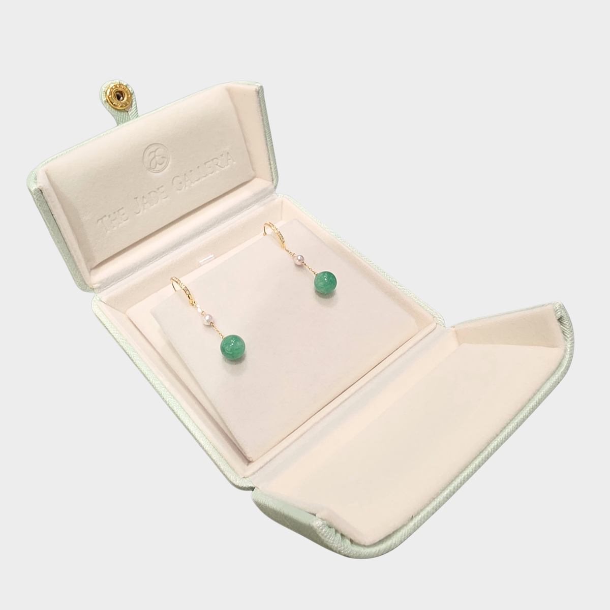 Jadeite Jade Beads Earrings with Pearls in Yellow Gold with Diamonds