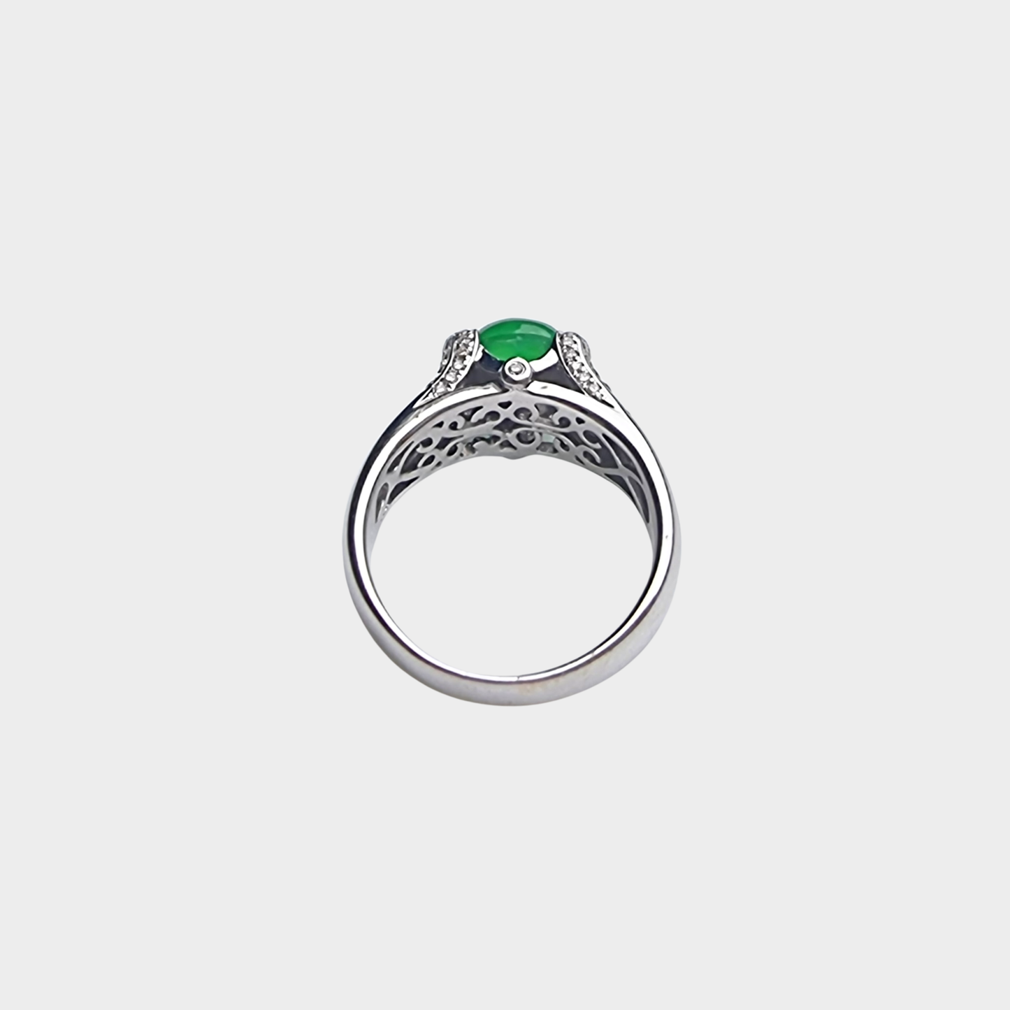 Jadeite Jade Cabochon Ring in White Gold with Diamonds