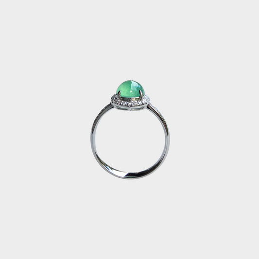 Jadeite Jade Cabochon Ring in White Gold with Diamonds