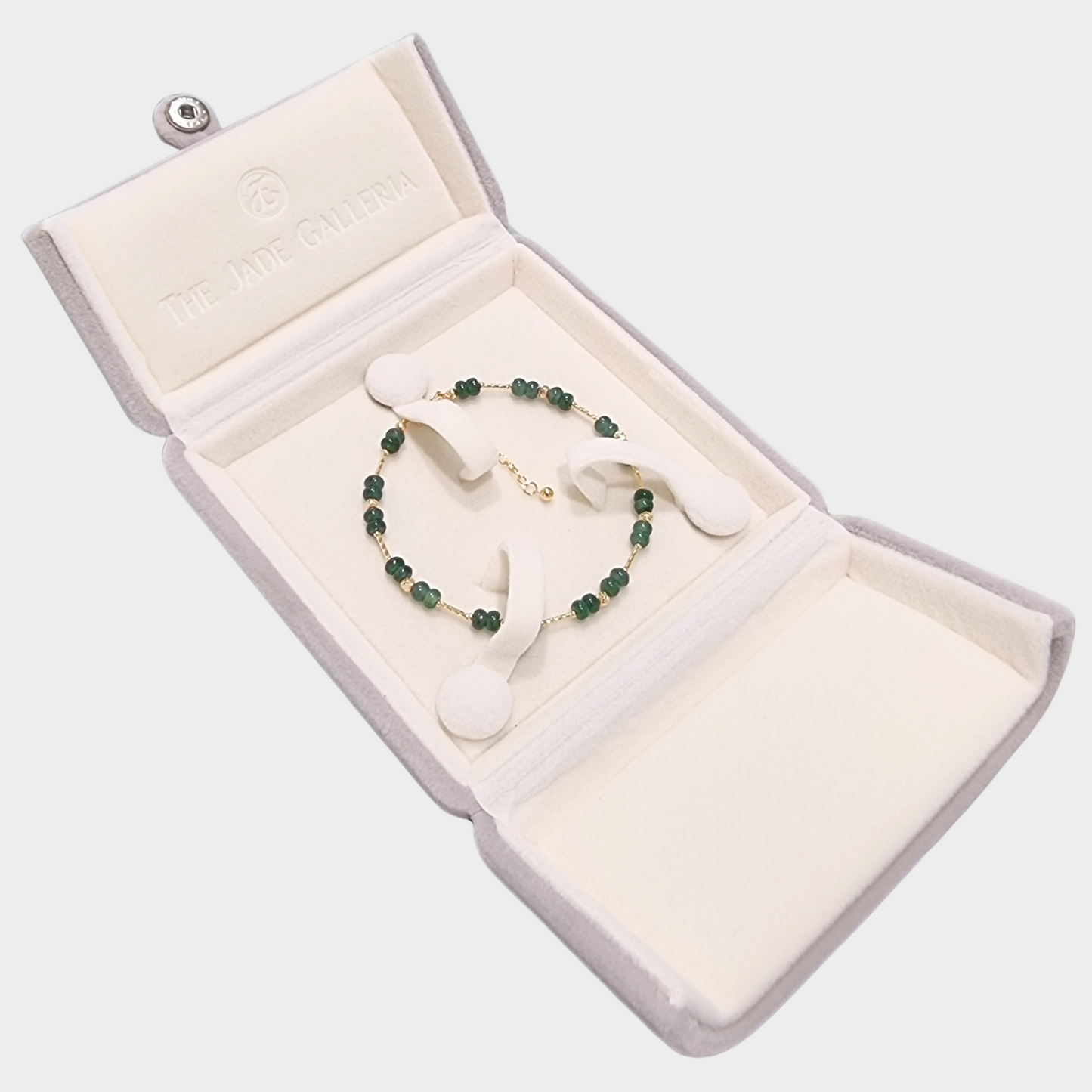 [Bluish-Green Dewdrops] Jadeite Jade Beads Bracelet in Yellow Gold
