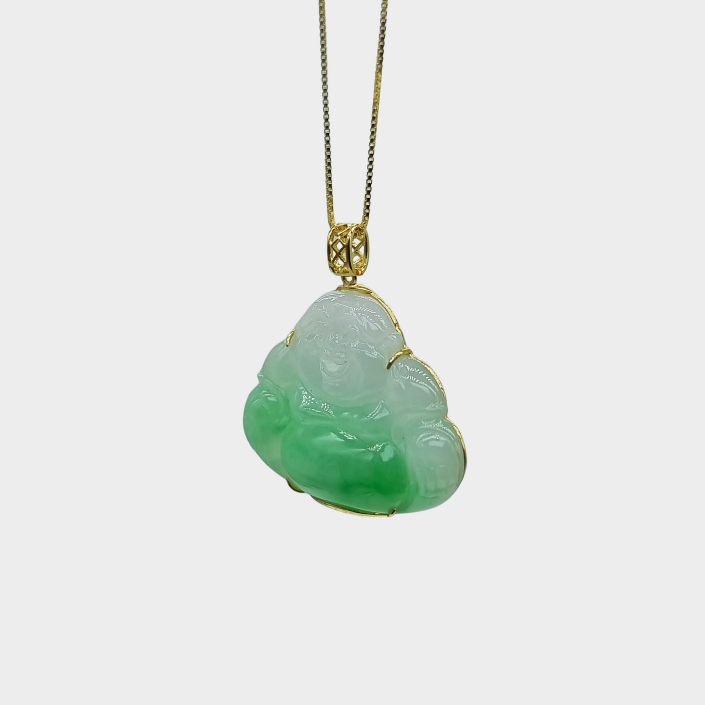 Laughing Buddha Jadeite Jade Pendant in Yellow Gold