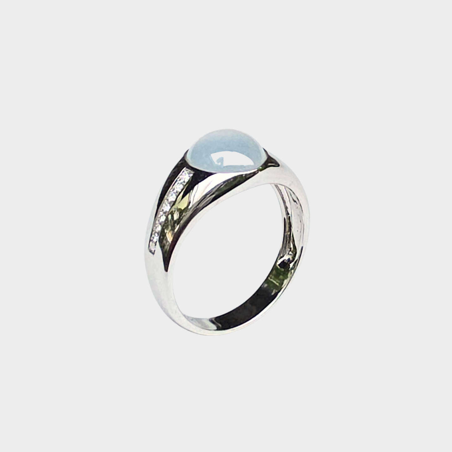 Jadeite Jade Cabochon Ring in White Gold with Diamonds