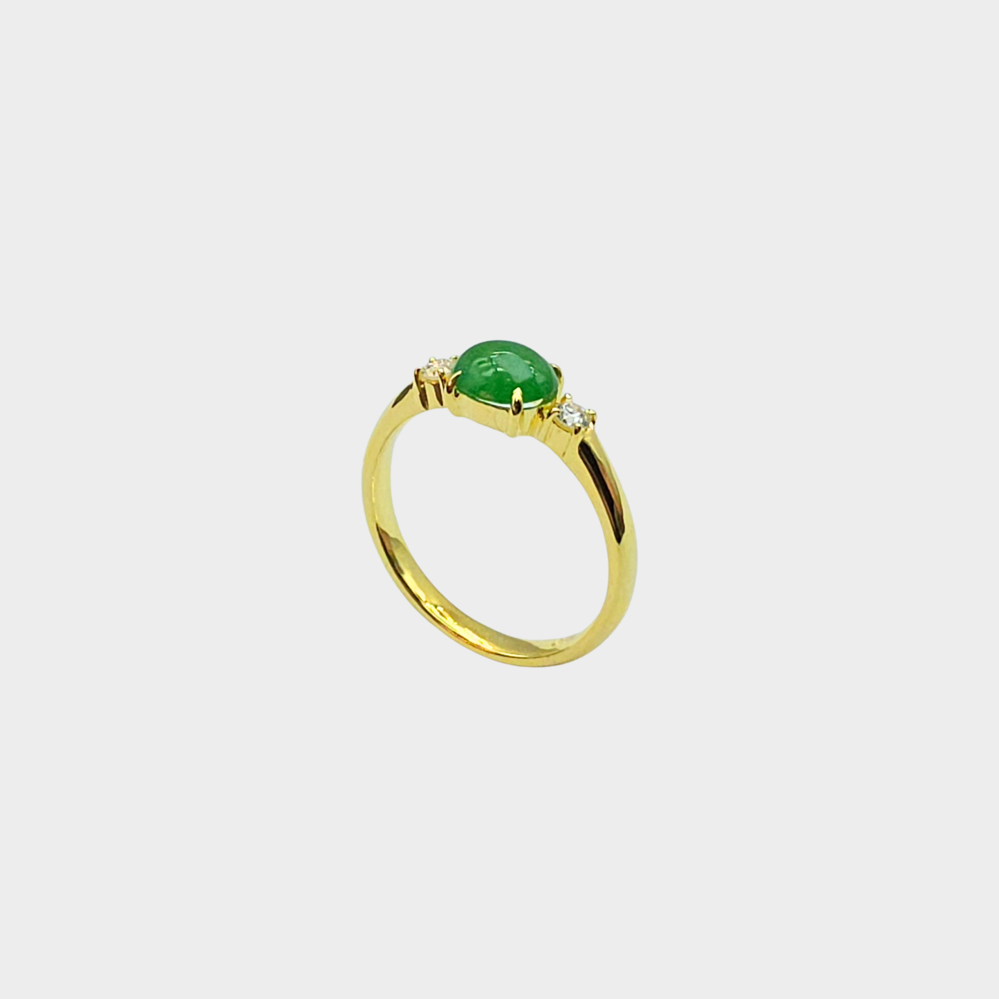 Apple Green Jadeite Jade Cabochon Ring in Yellow Gold with Diamonds
