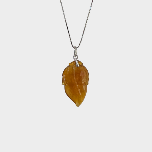 Jadeite Jade "Leaf" Pendant in White Gold