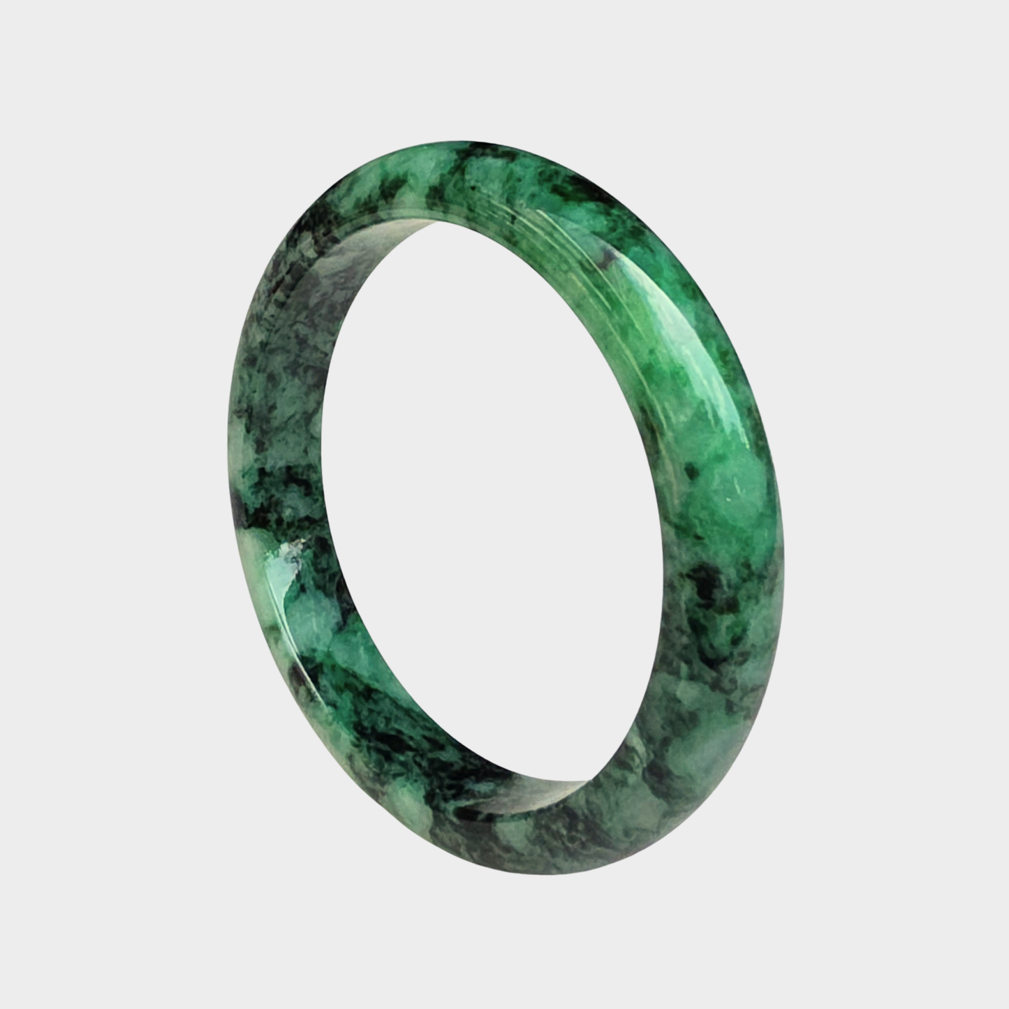 Flower Green Jadeite Jade Bangle - 60mm Half Round
