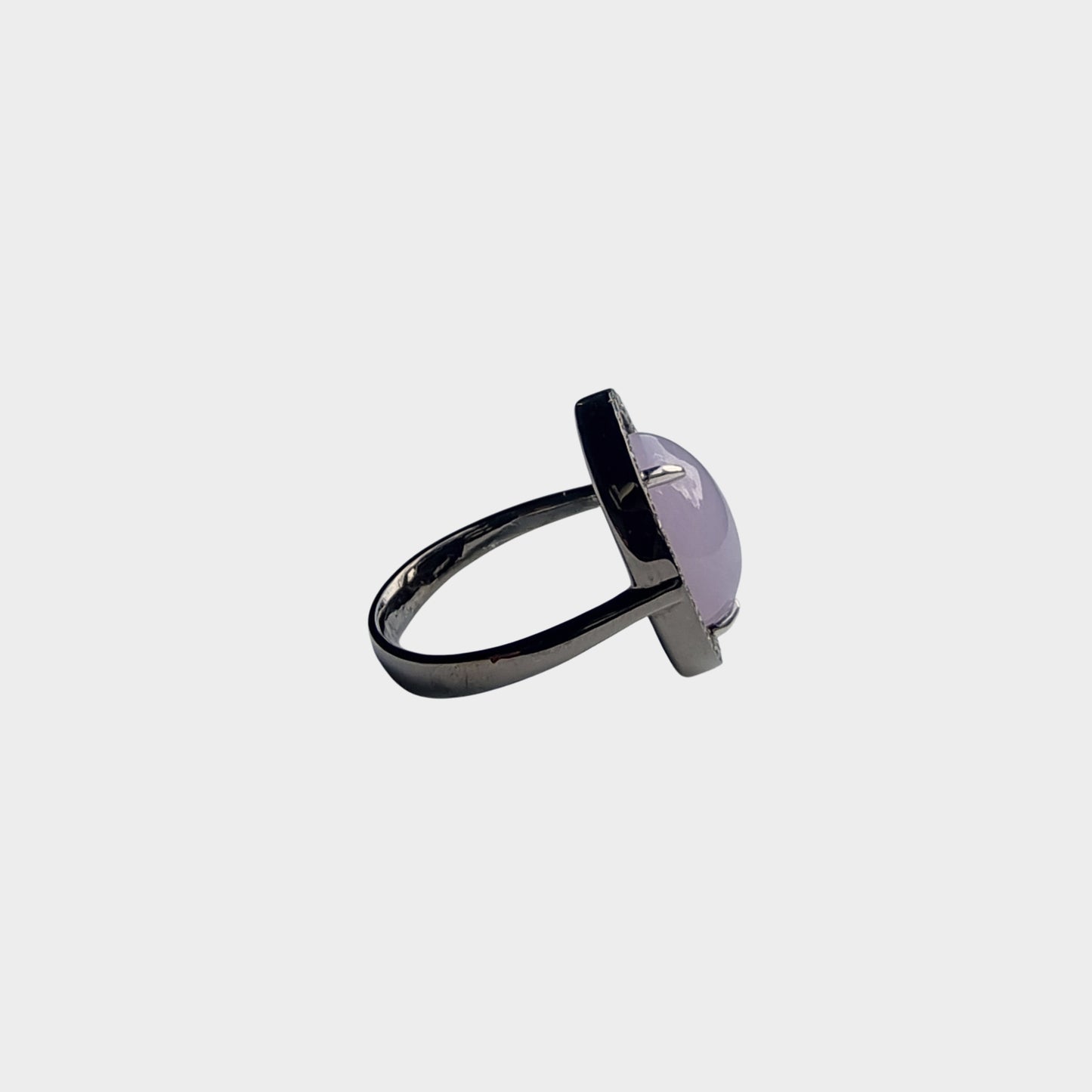 Lavender Cabochon Jadeite Jade Ring in 18K Gold (Plated Black) with Diamonds