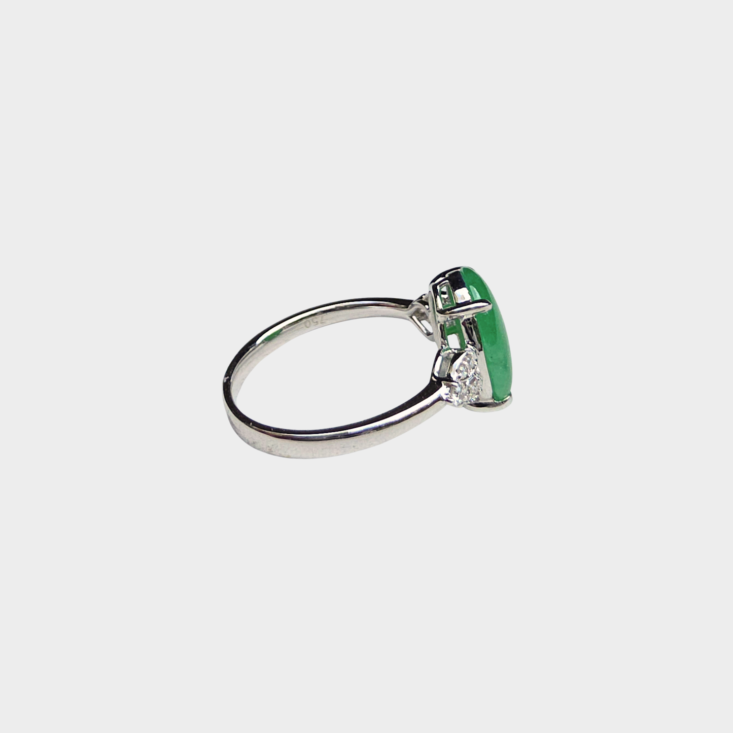 Jadeite Jade Cabochon Ring in White Gold with Diamonds