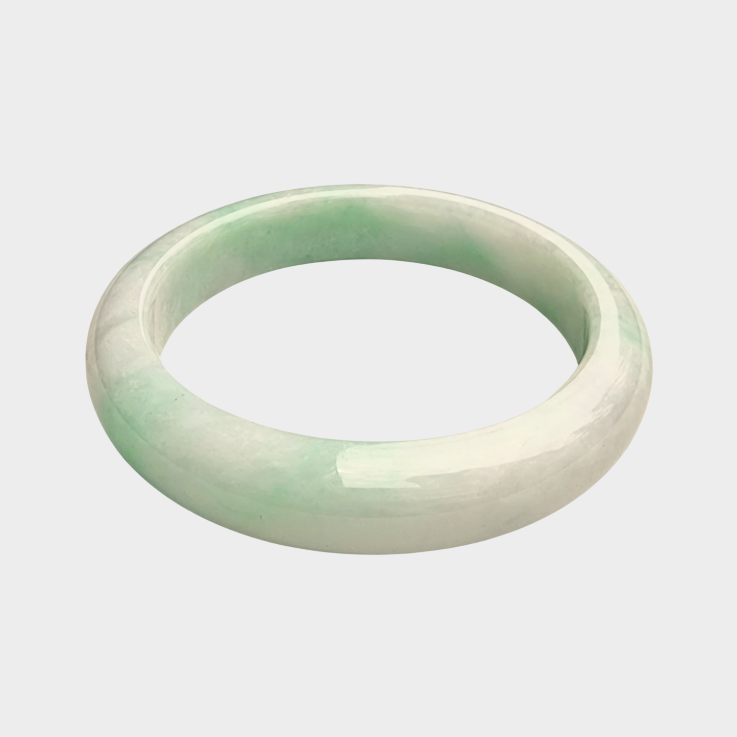 Green and White Jadeite Jade Bangle - 57mm Half Round