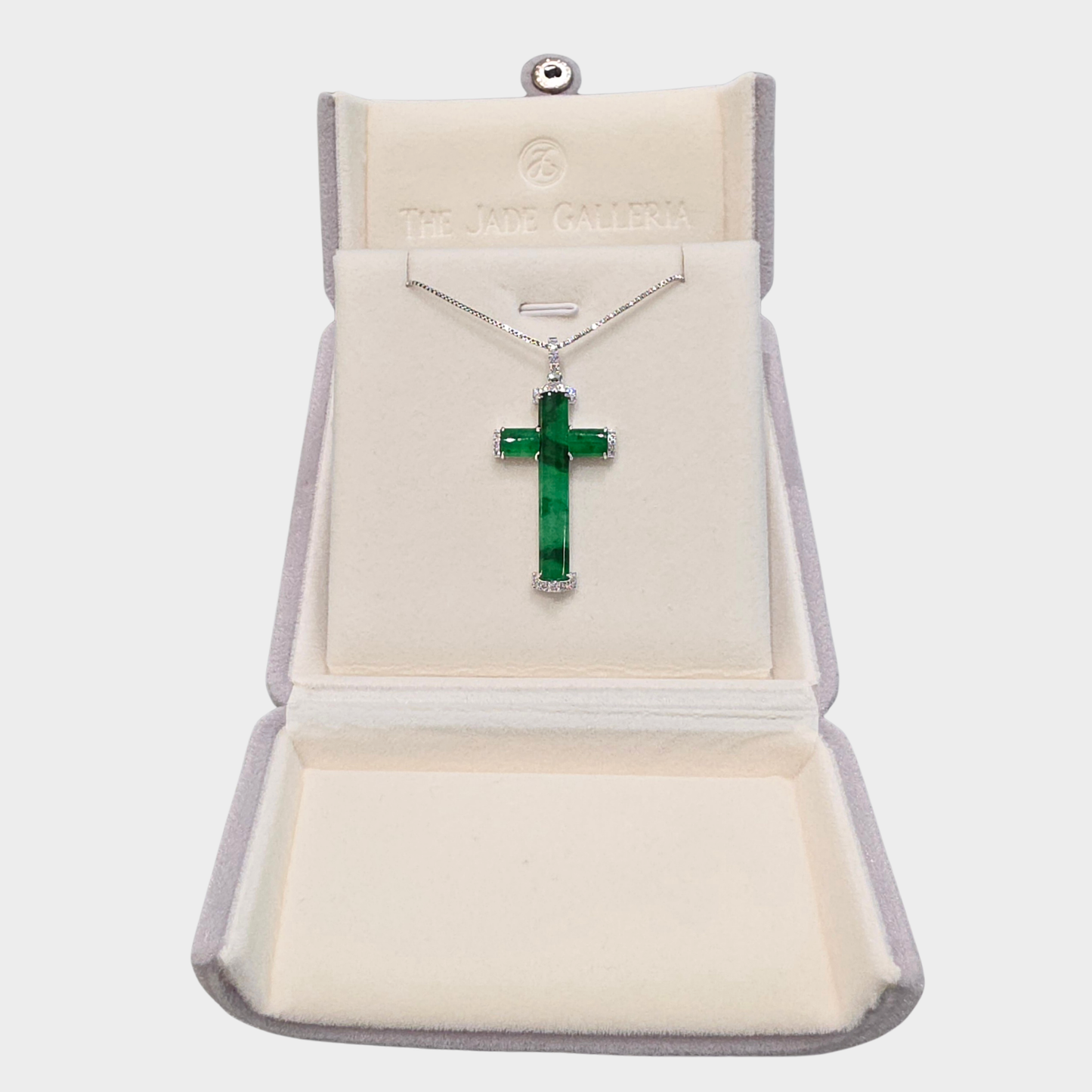 Jadeite Jade "Cross" Pendant in White Gold with Diamonds