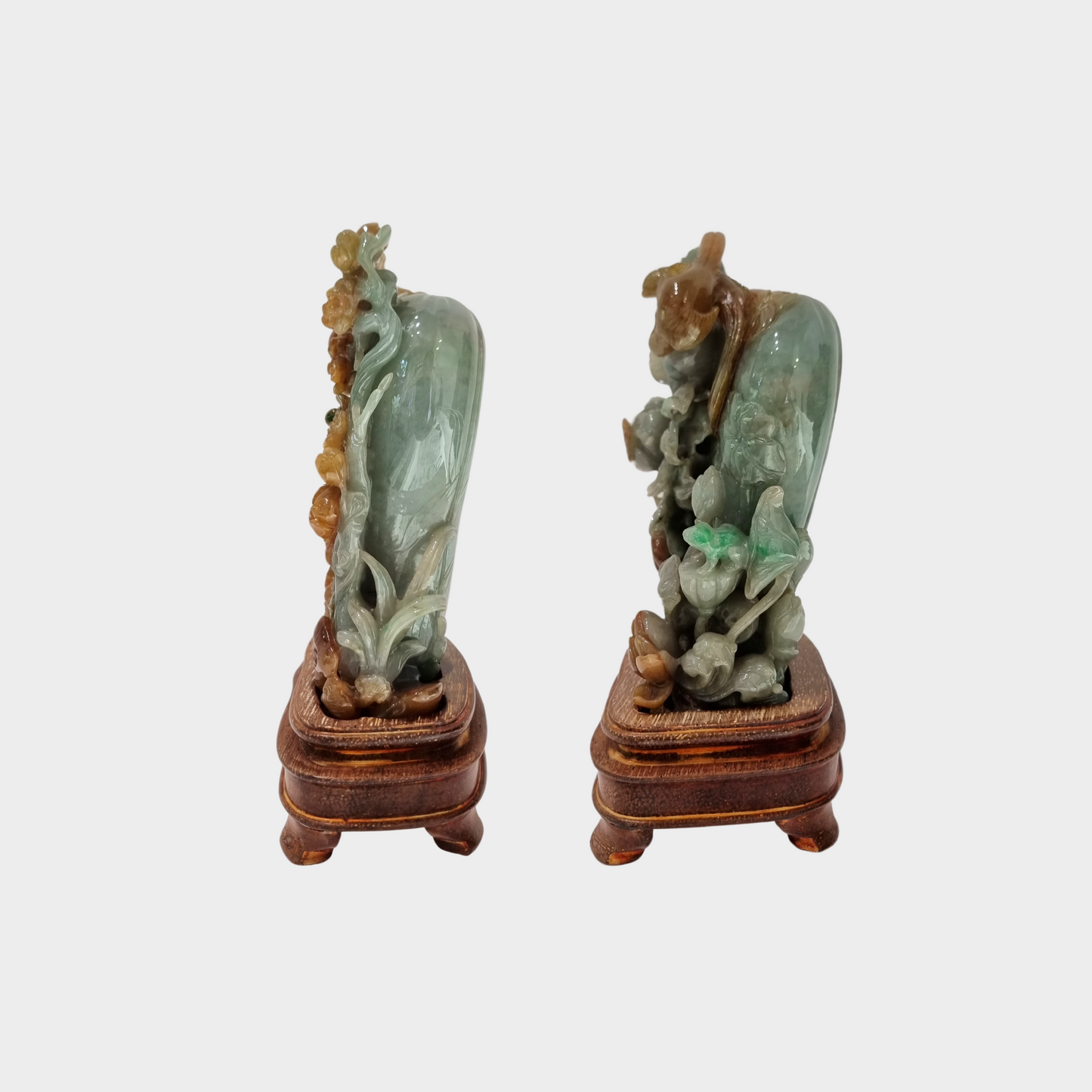 "Magpies and Plum Blossoms" Jadeite Jade Display - 1 Pair