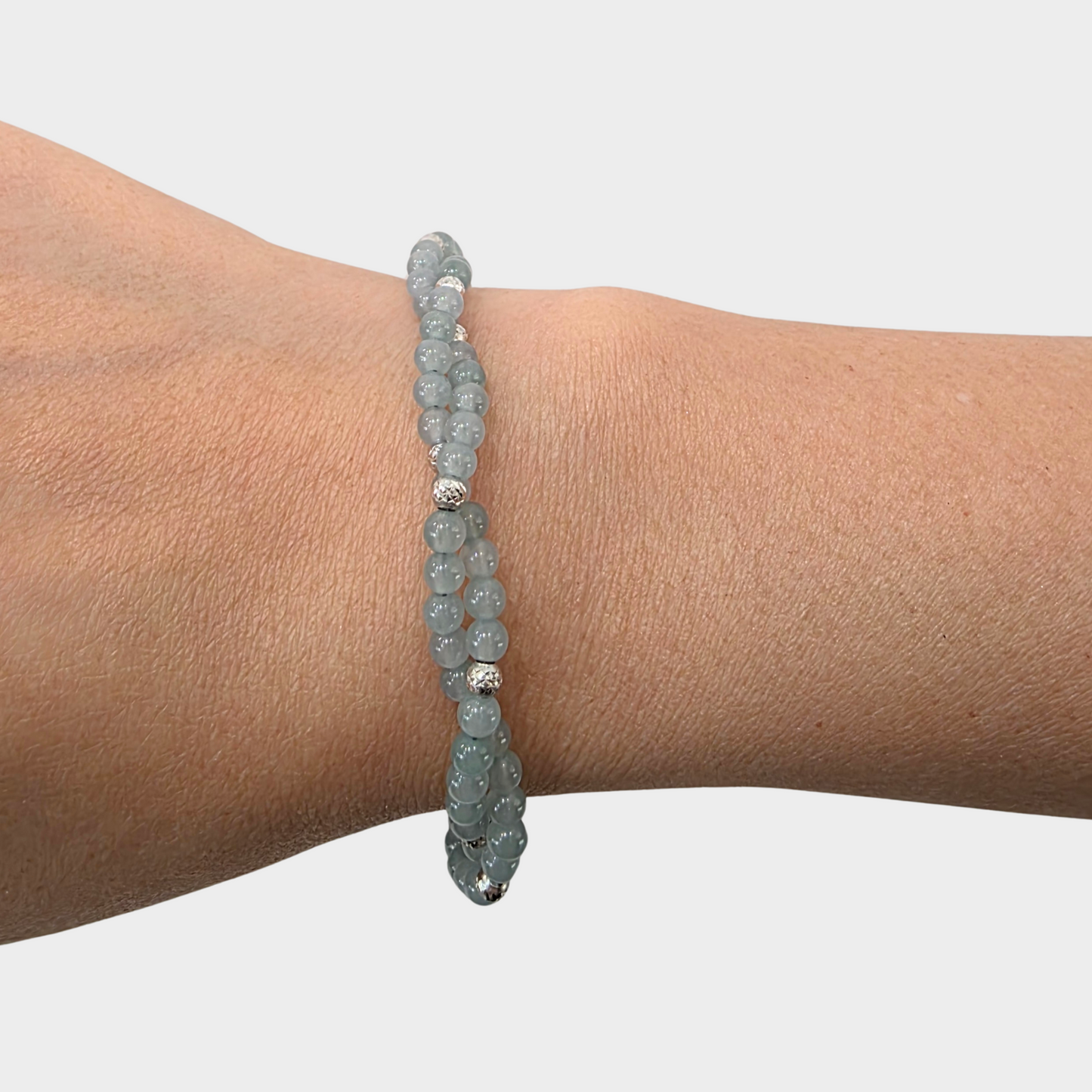 [Light Blue Dewdrops] Jadeite Jade Beads Bracelet in White Gold