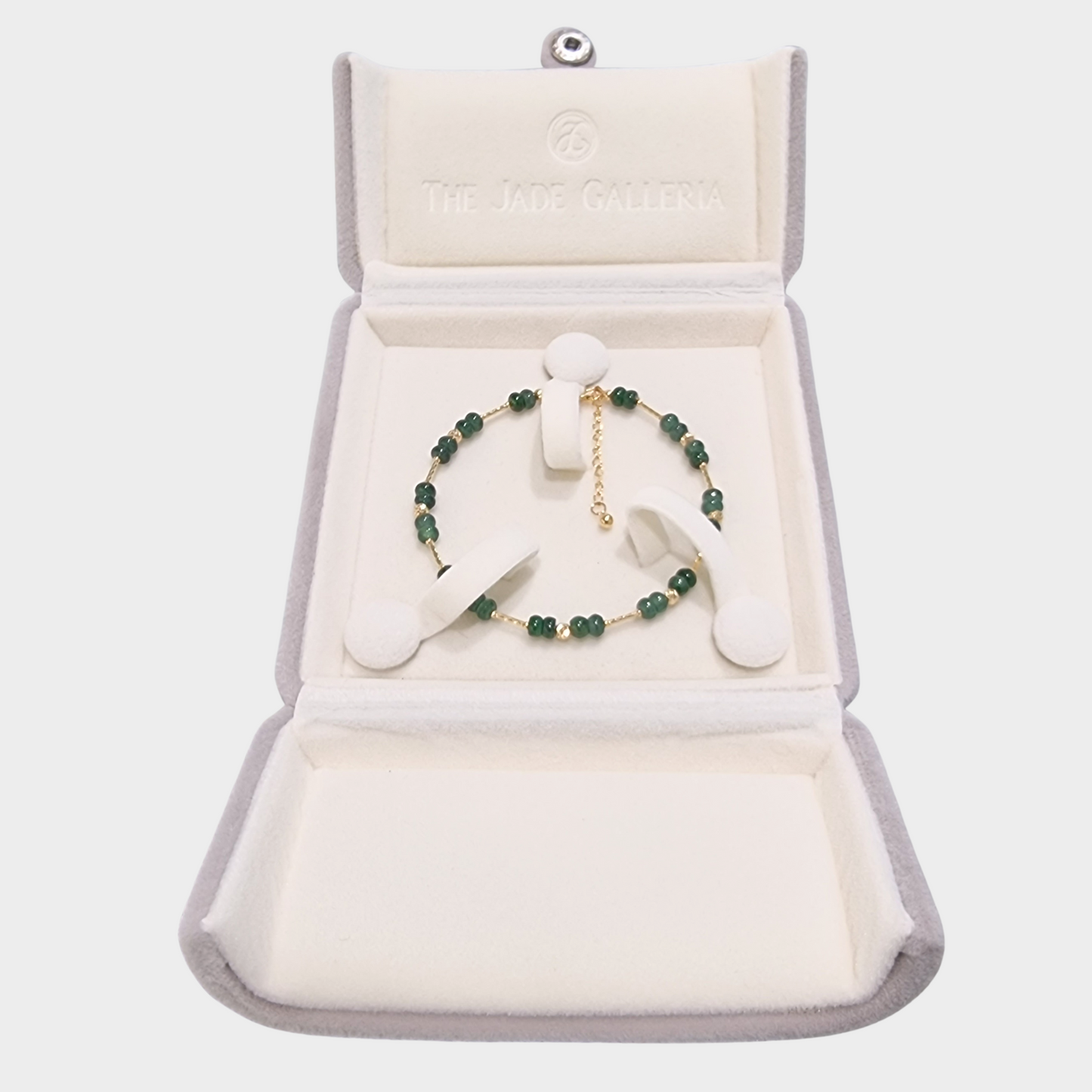 [Bluish-Green Dewdrops] Jadeite Jade Beads Bracelet in Yellow Gold