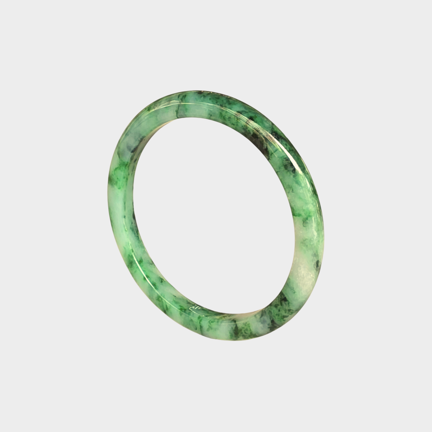 Flower Green Jadeite Jade Bangle - 53mm Half Round