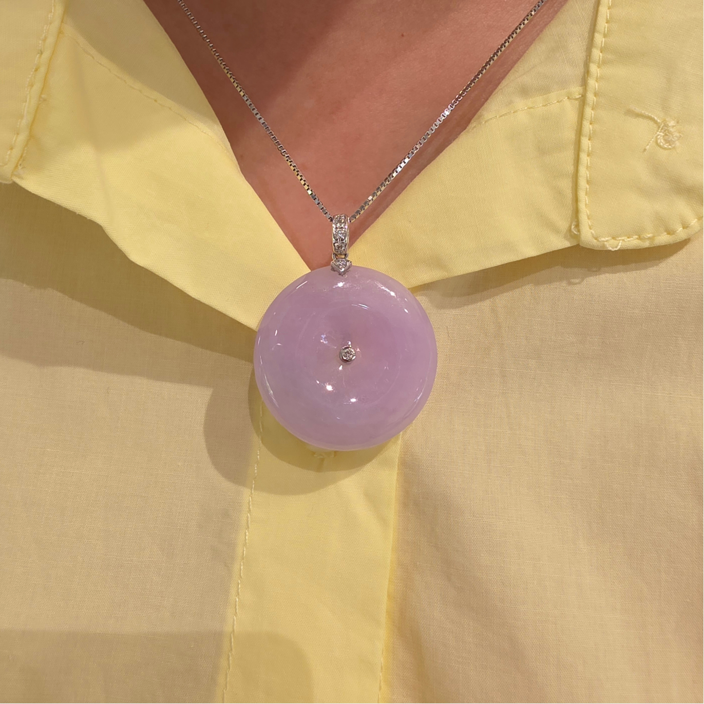 Lavender "Lucky Coin" Jadeite Jade Pendant in White Gold with Diamonds