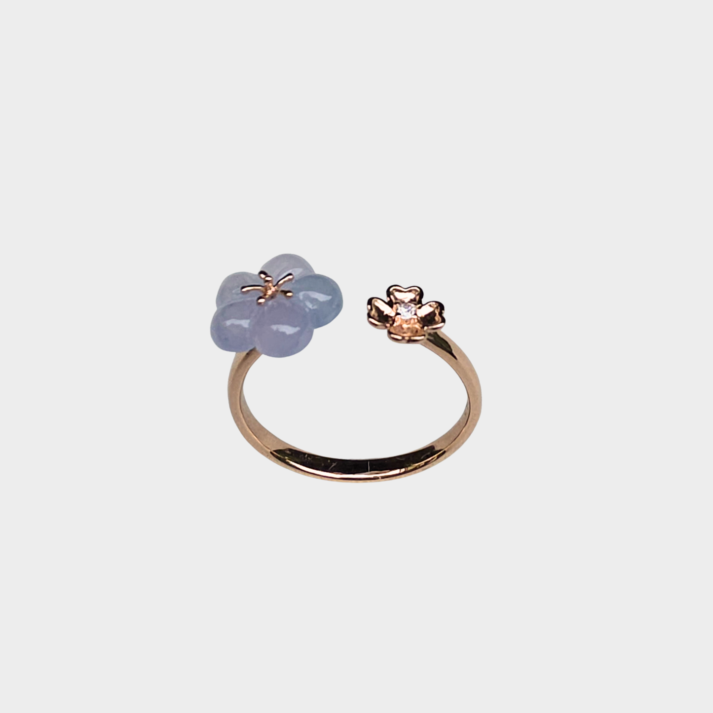 Icy Lavender "Peach Blossom" Jadeite Jade Ring in Rose Gold with Diamond