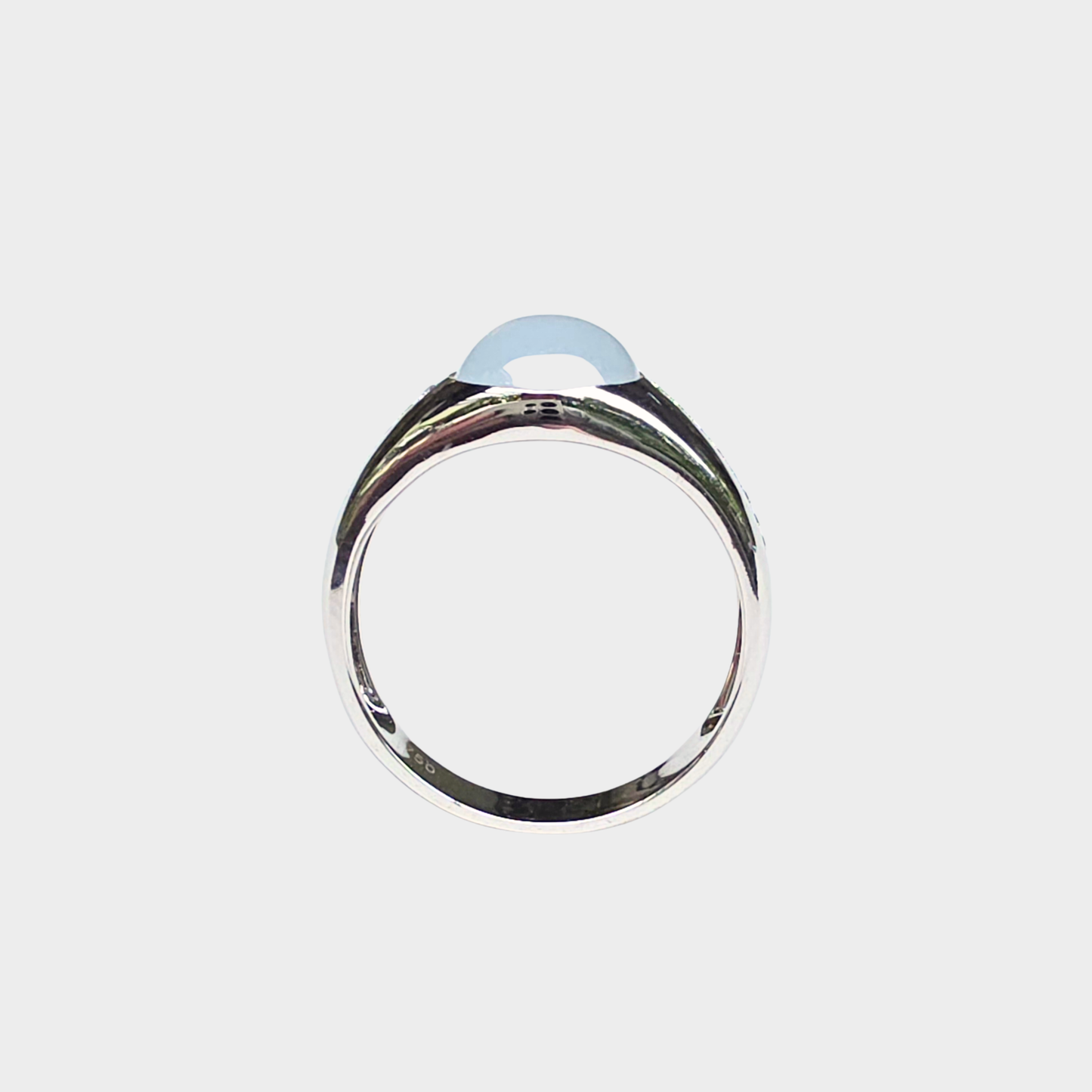 Jadeite Jade Cabochon Ring in White Gold with Diamonds