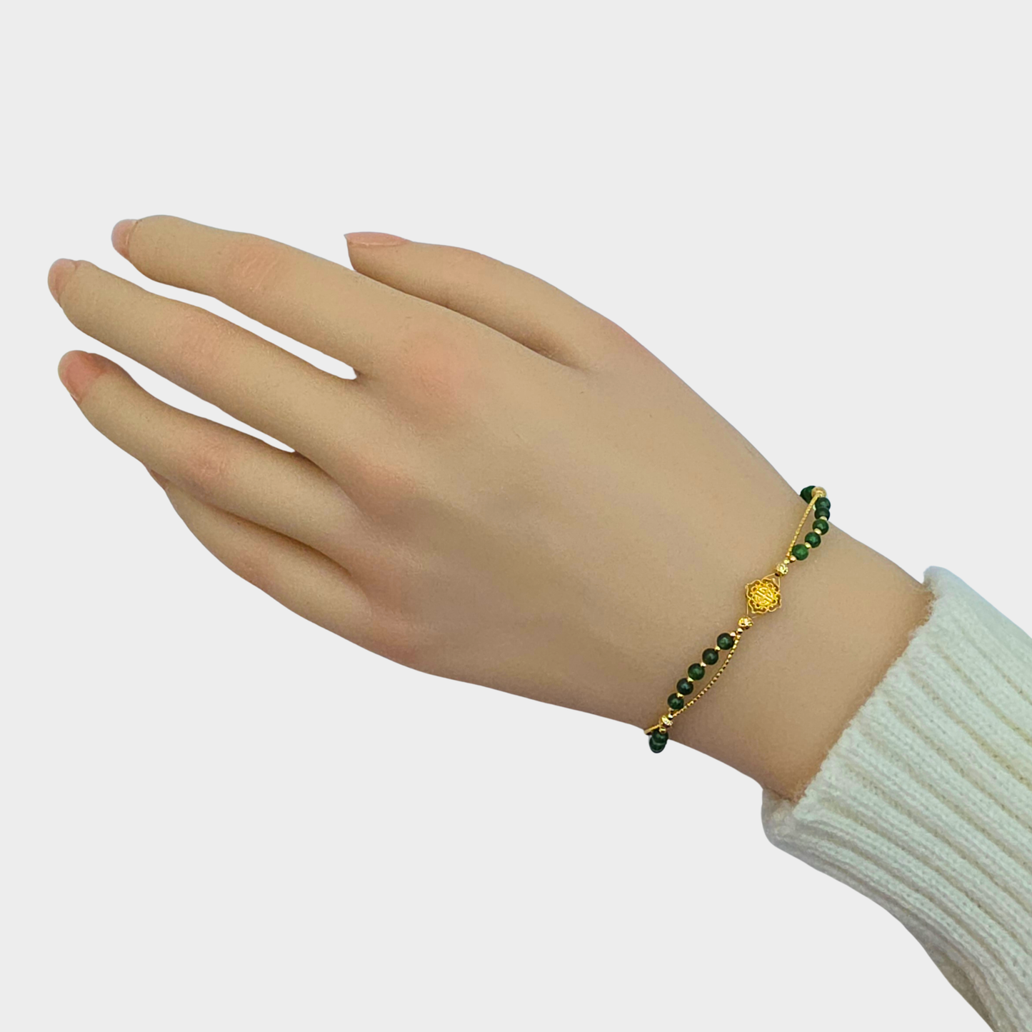 [Luminous Green Dewdrops] Jadeite Jade Beads Bracelet in Yellow Gold