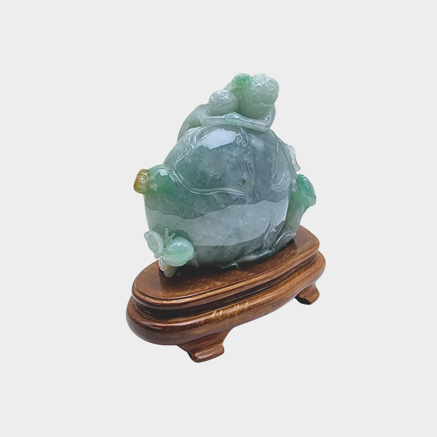"Auspicious Monkey and Peach" Jadeite Jade Display