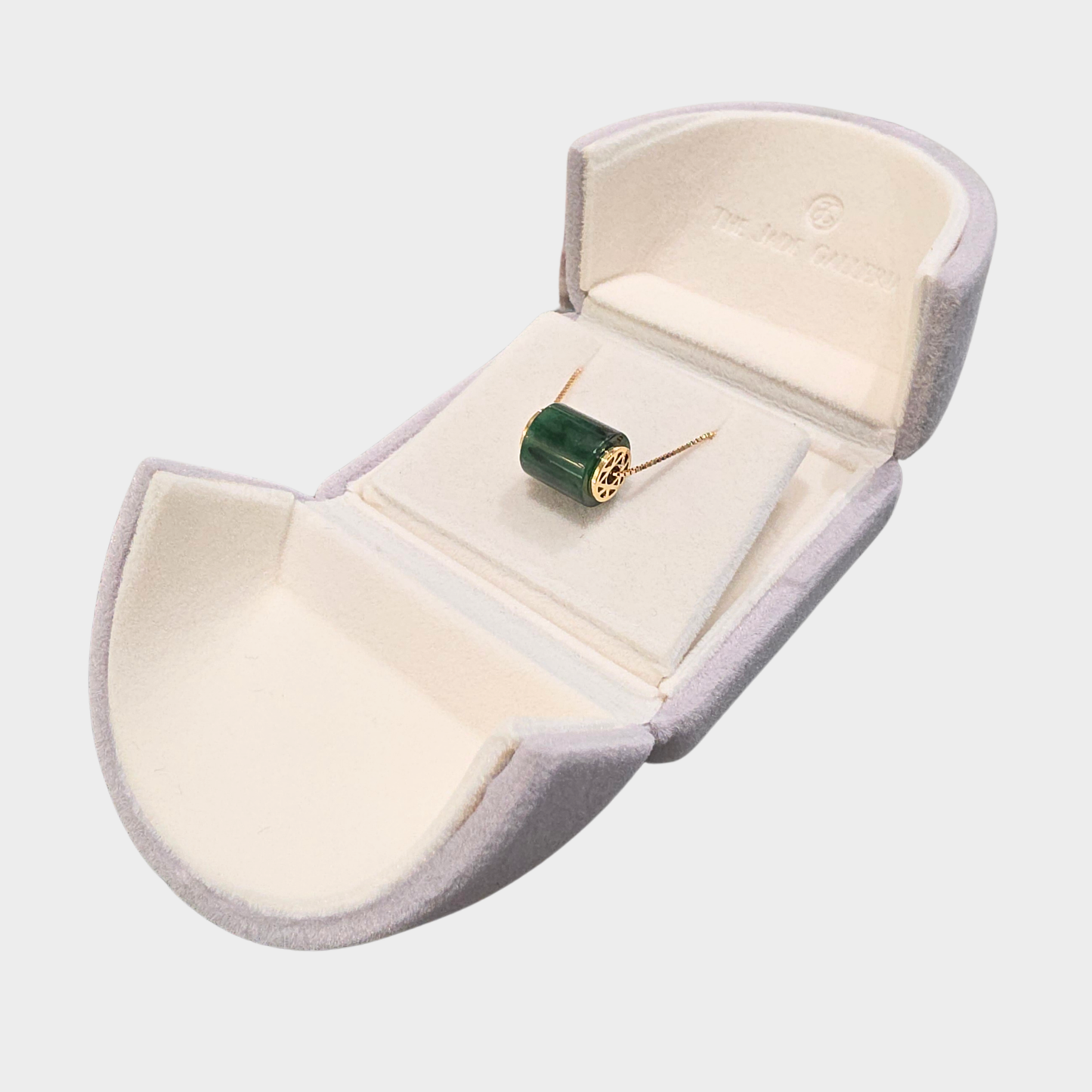 Flower Green Jadeite Jade "Barrel" Pendant in Yellow Gold