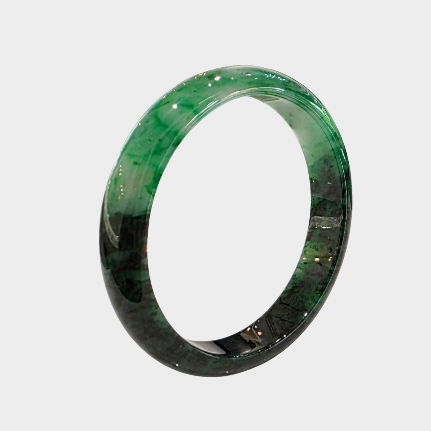 Flower Green Jadeite Jade Bangle - 62mm Half Round