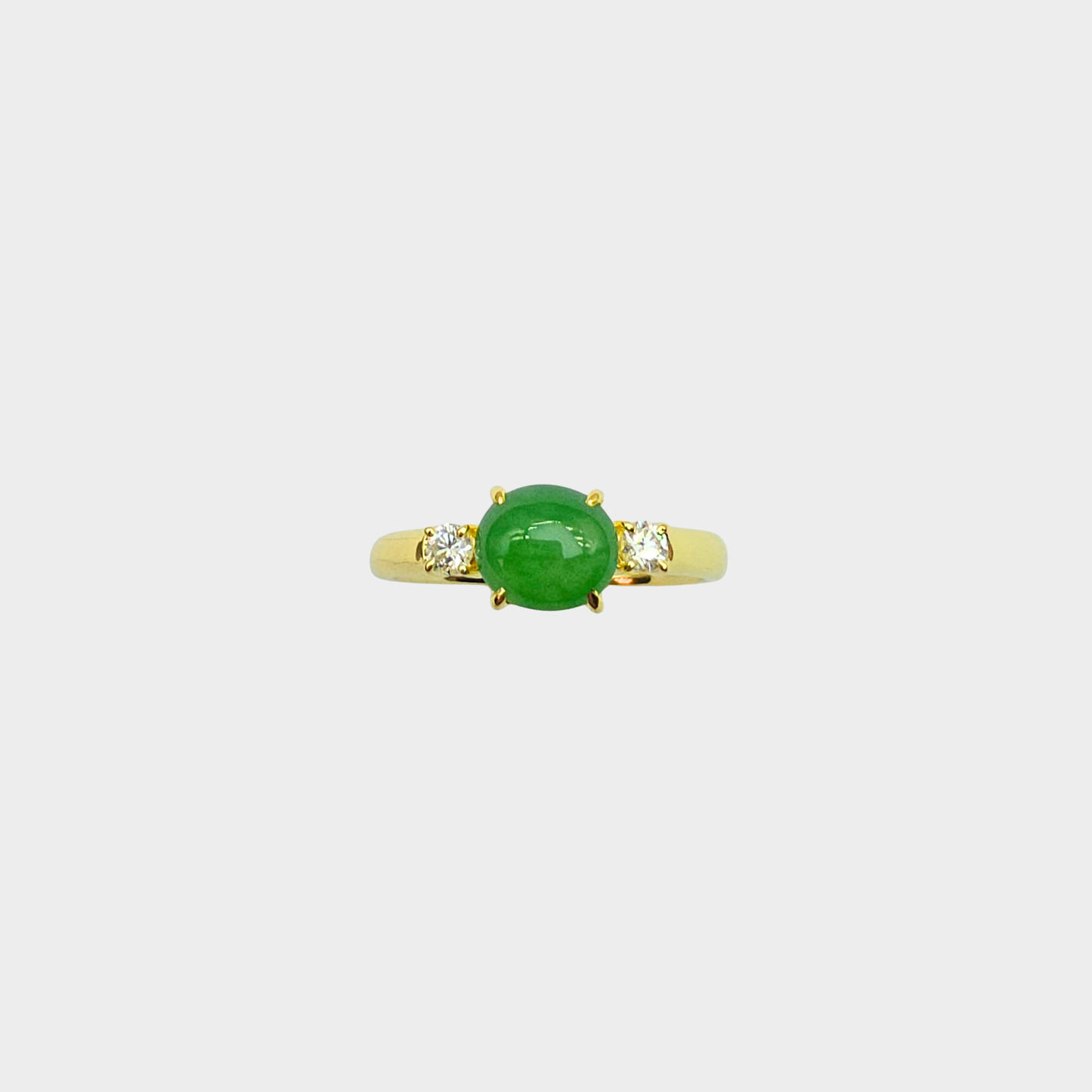 Apple Green Jadeite Jade Cabochon Ring in Yellow Gold with Diamonds