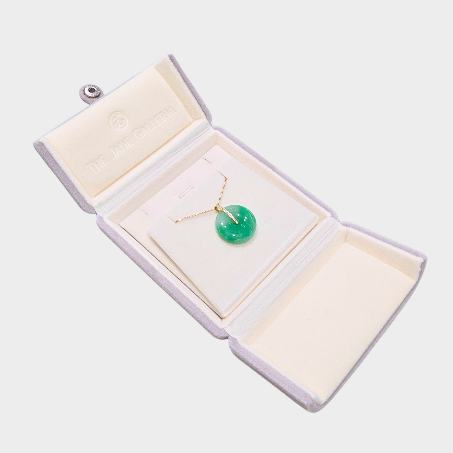 Green "Lucky Coin" Jadeite Jade Pendant in Yellow Gold with Diamonds