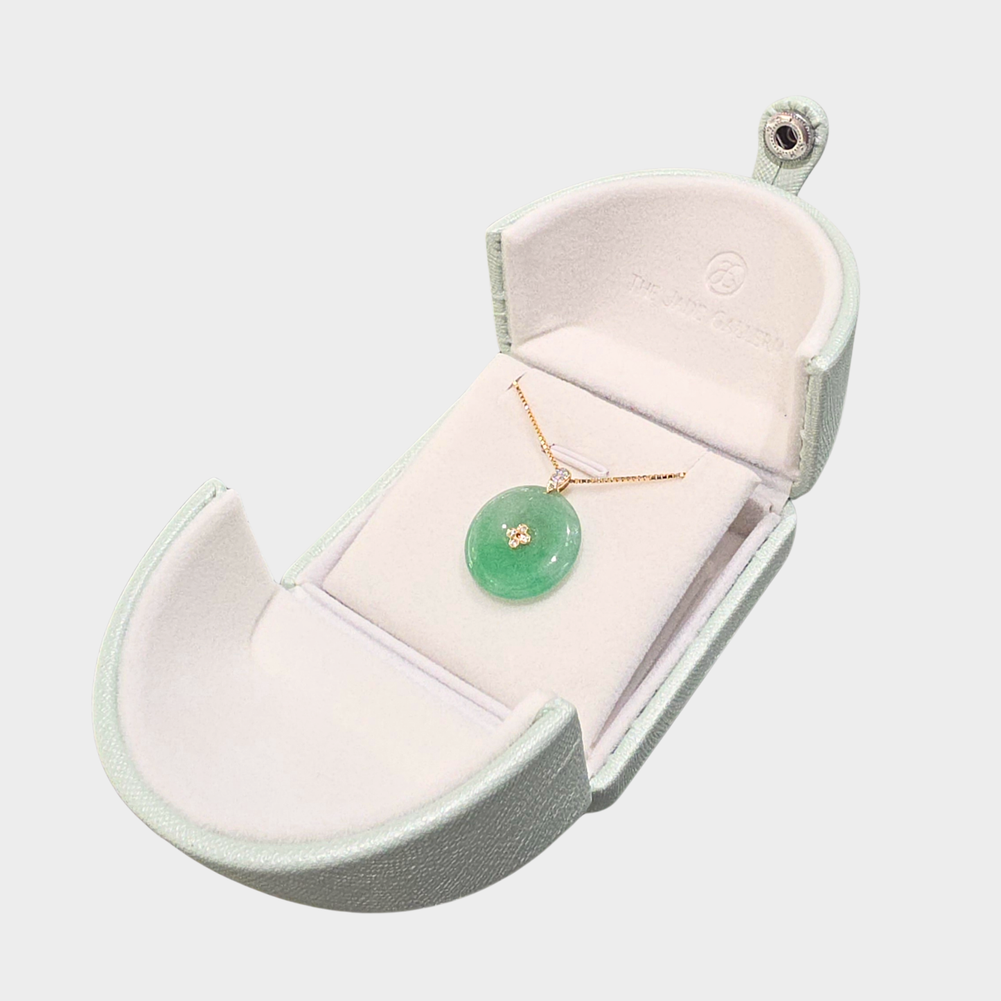 Apple Green Jadeite Jade "Lucky Coin" Pendant in Yellow Gold with Diamonds