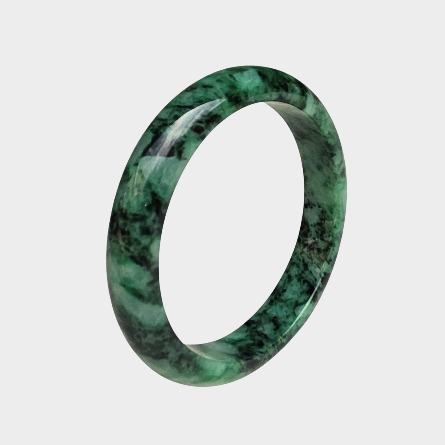 Flower Green Jadeite Jade Bangle - 60mm Half Round