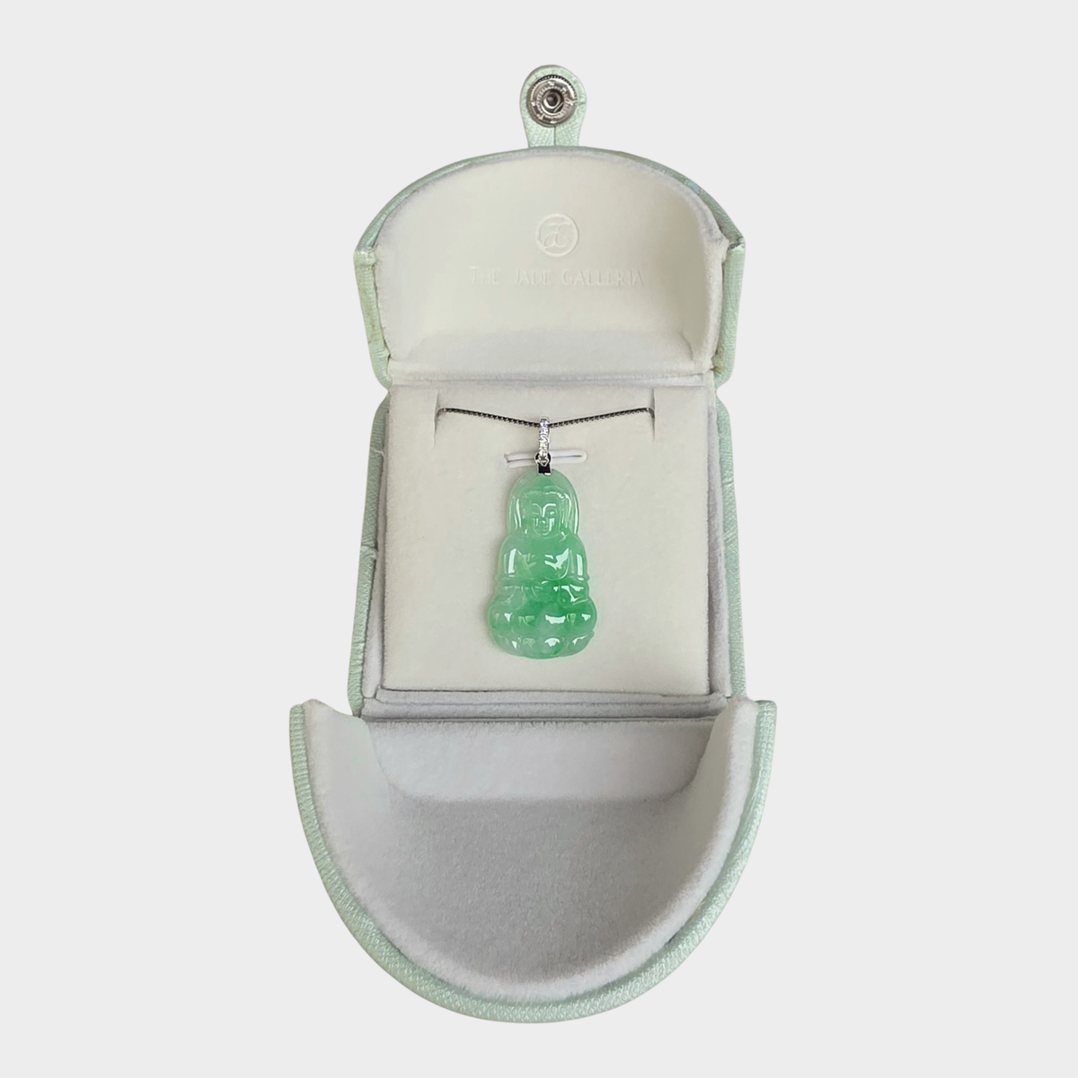 "Goddess of Mercy" Jadeite Jade Pendant in White Gold with Diamonds