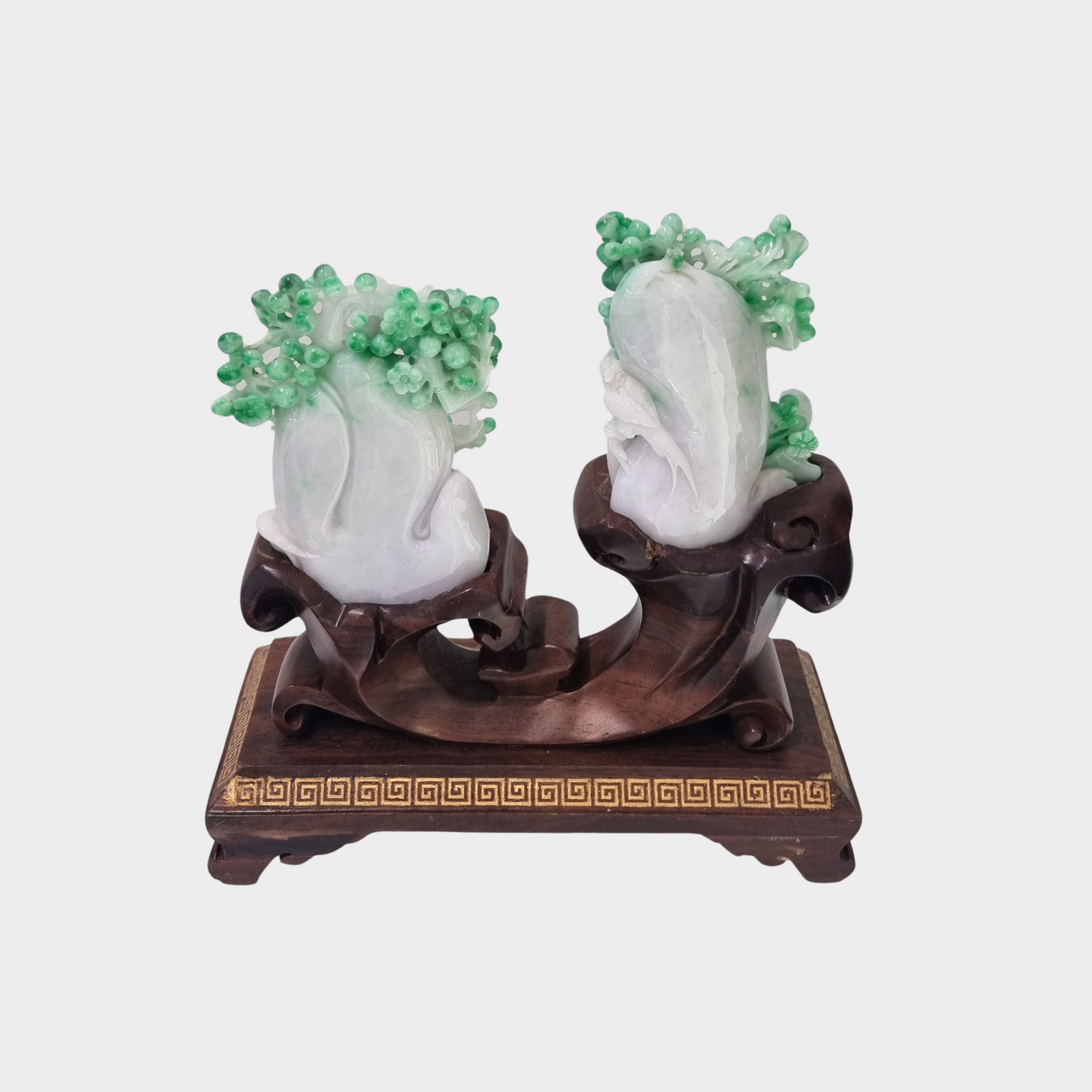 Spicy Green "Fruit Trees and Magpie Birds" Jadeite Jade Display