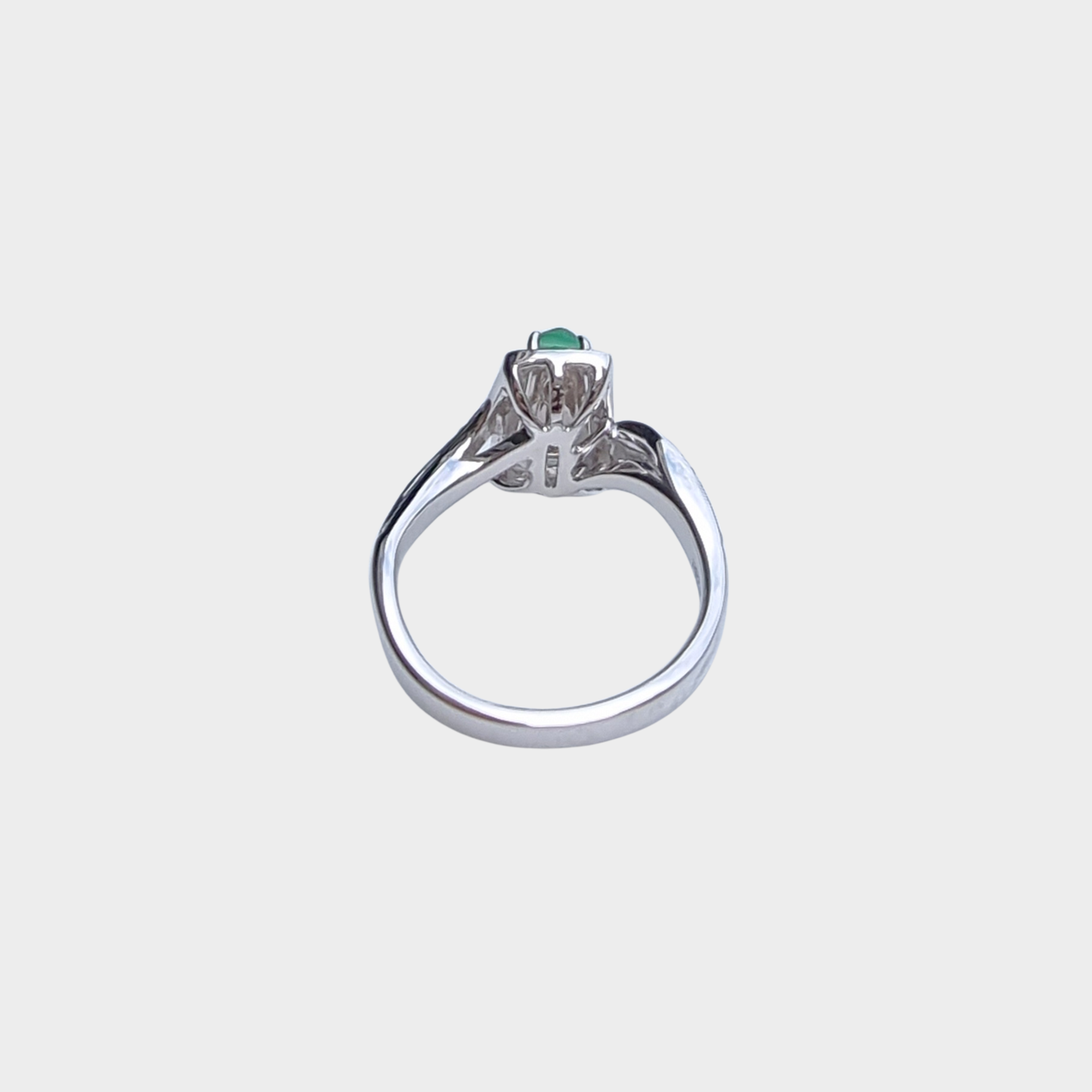 "Trapezoid" Apple Green Jadeite Jade Ring in White Gold with Diamonds