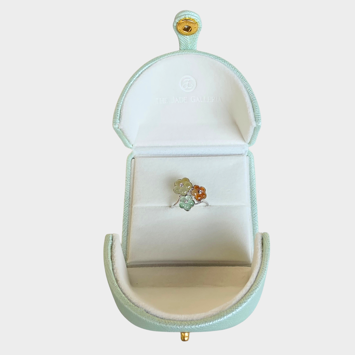 "Blooming Flowers" Jadeite Jade Ring in White Gold with Diamonds