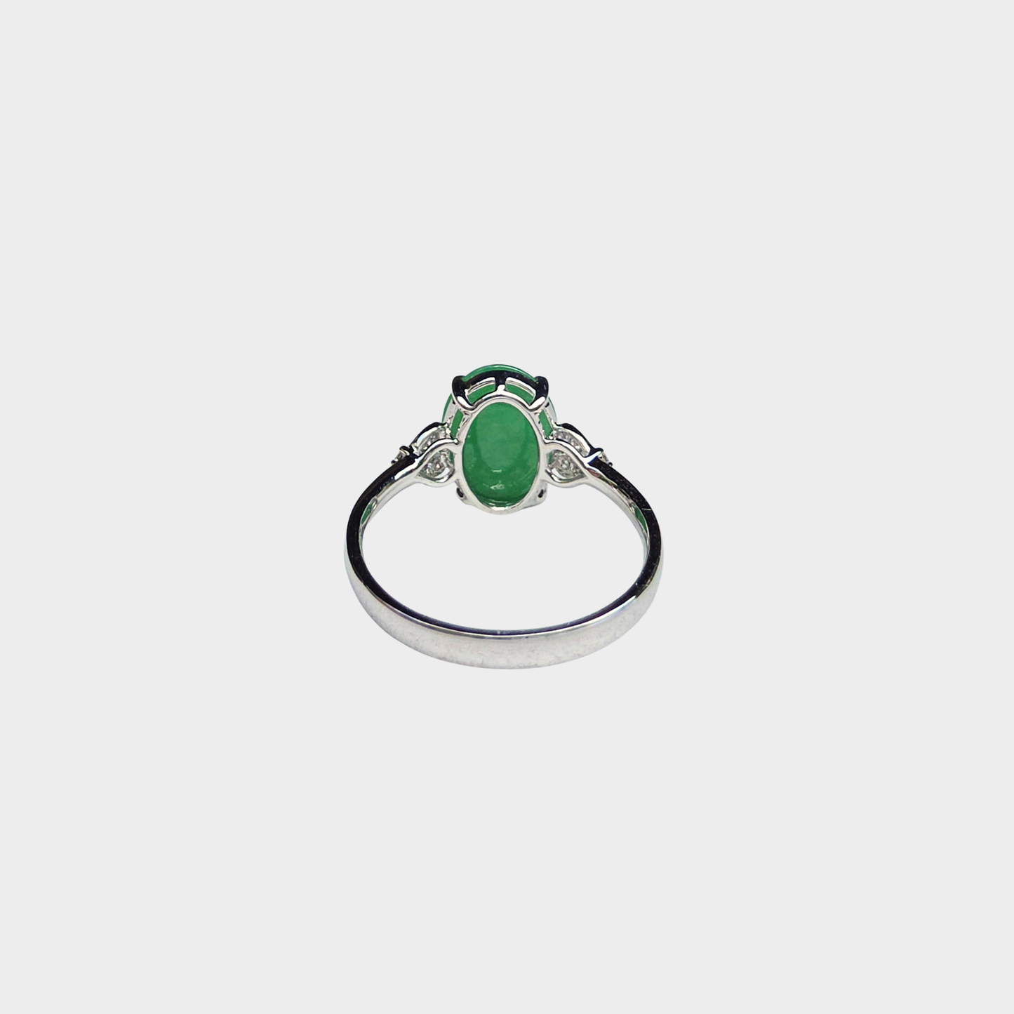 Jadeite Jade Cabochon Ring in White Gold with Diamonds
