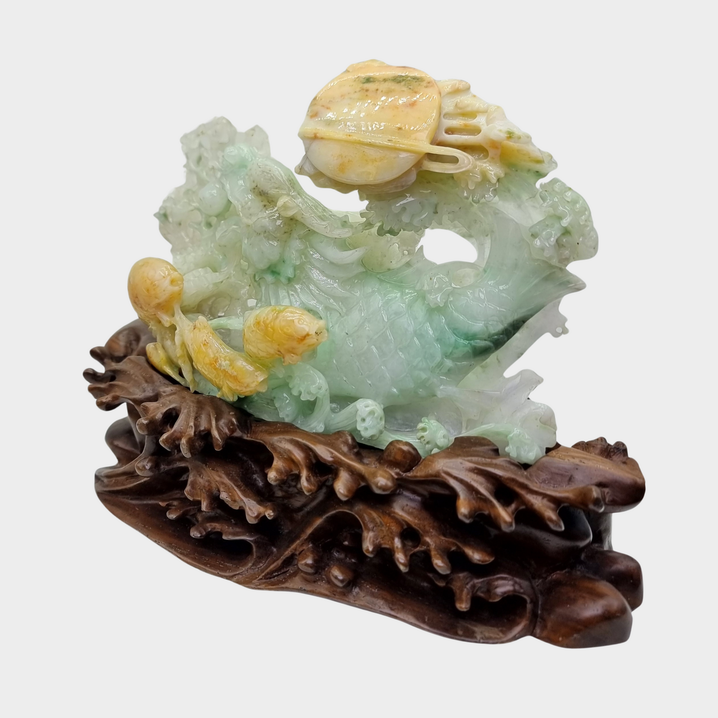 "The Legendary Dragon Fish" Jadeite Jade Display