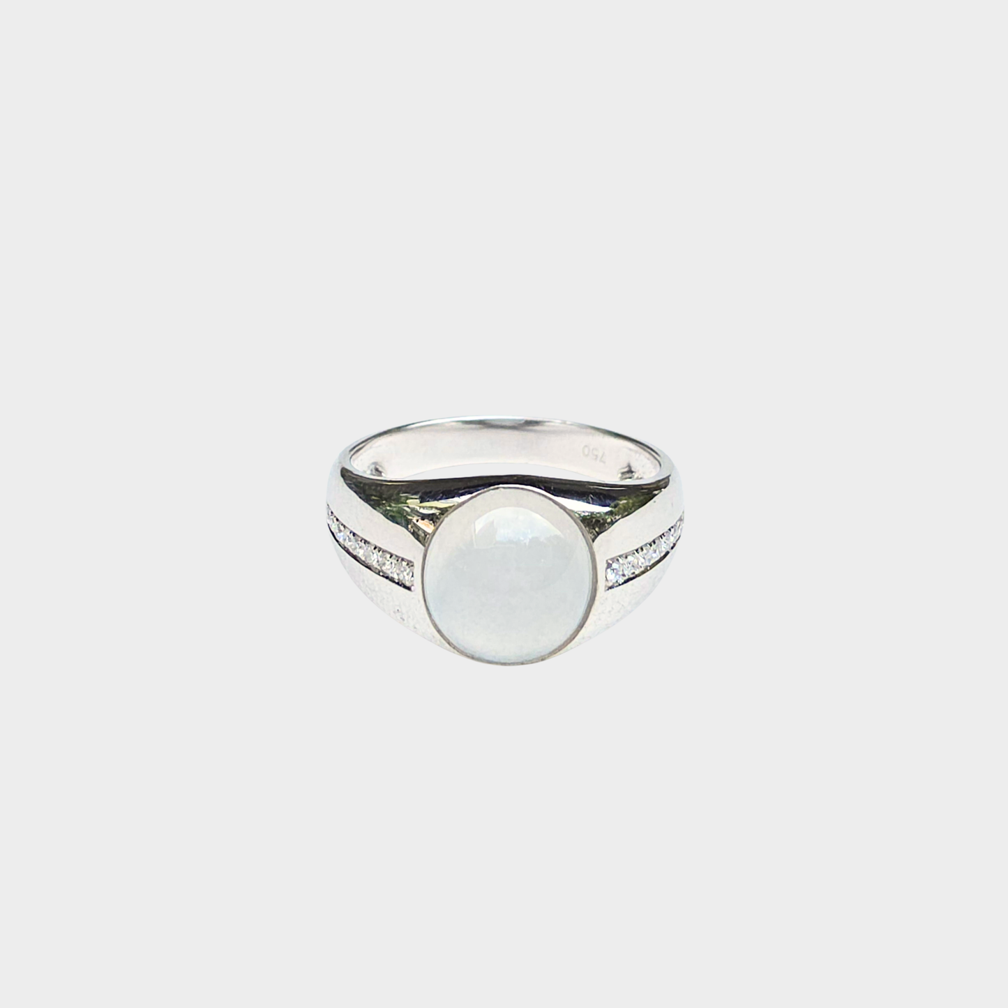 Jadeite Jade Cabochon Ring in White Gold with Diamonds