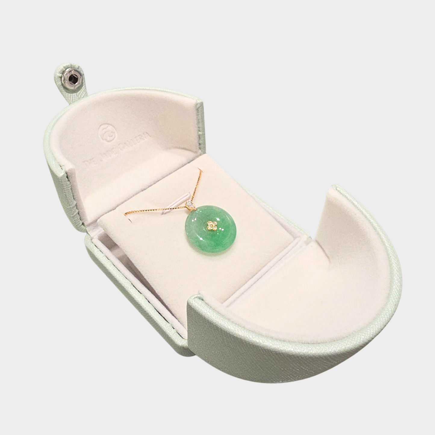 Apple Green Jadeite Jade "Lucky Coin" Pendant in Yellow Gold with Diamonds