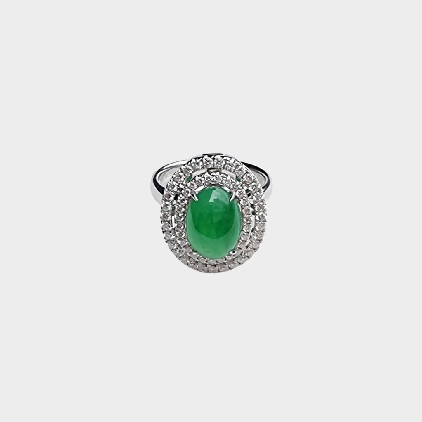 Jadeite Jade Cabochon Ring in White Gold with Diamonds