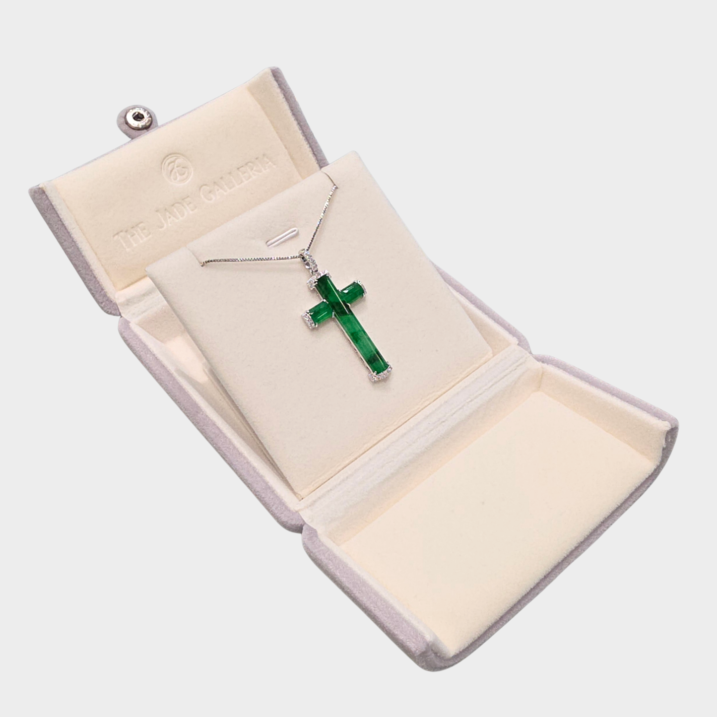 Jadeite Jade "Cross" Pendant in White Gold with Diamonds
