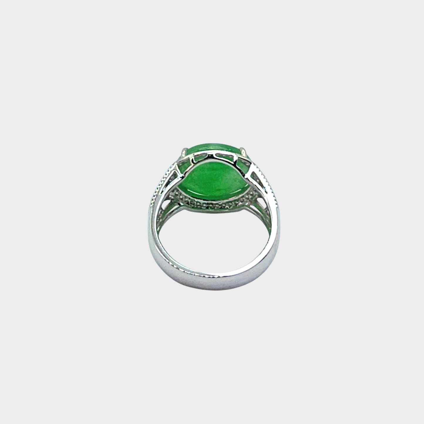 Jadeite Jade Cabochon Ring in White Gold with Diamonds