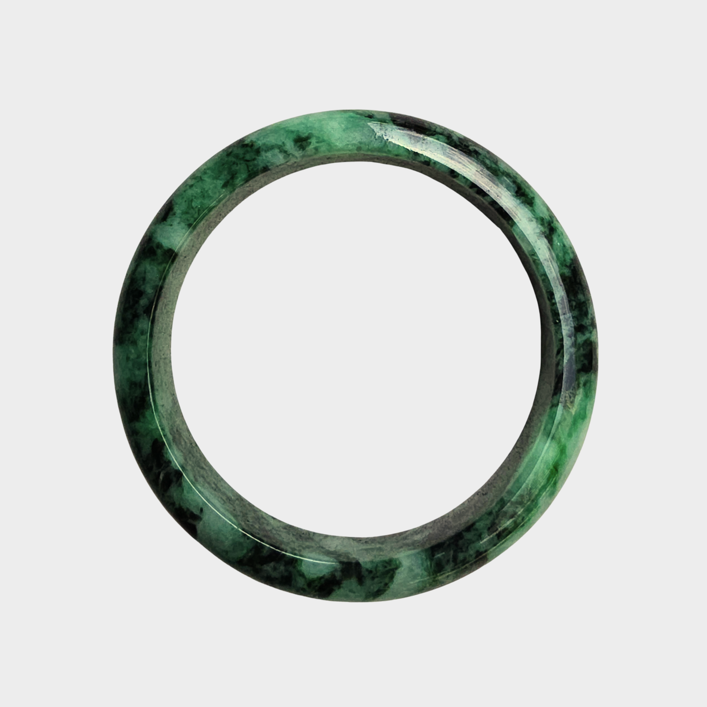 Flower Green Jadeite Jade Bangle - 60mm Half Round