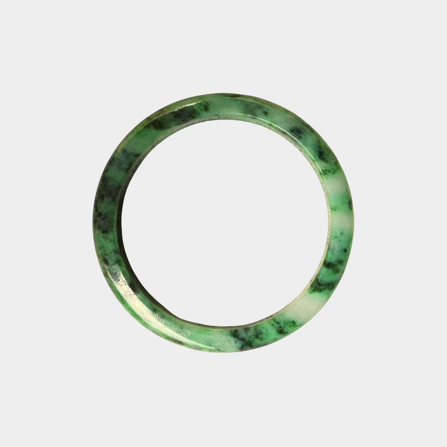 Flower Green Jadeite Jade Bangle - 53mm Half Round