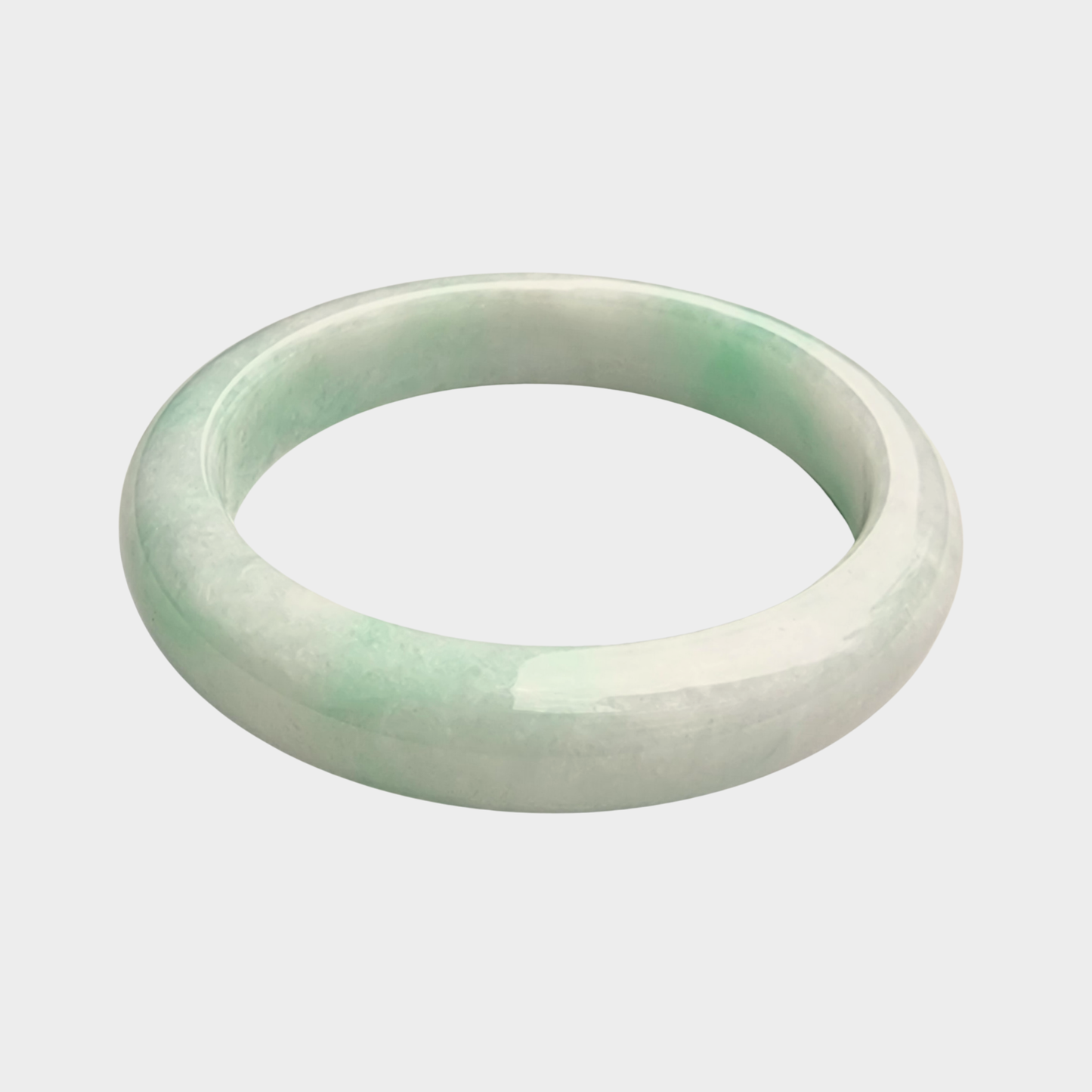 Green and White Jadeite Jade Bangle - 57mm Half Round
