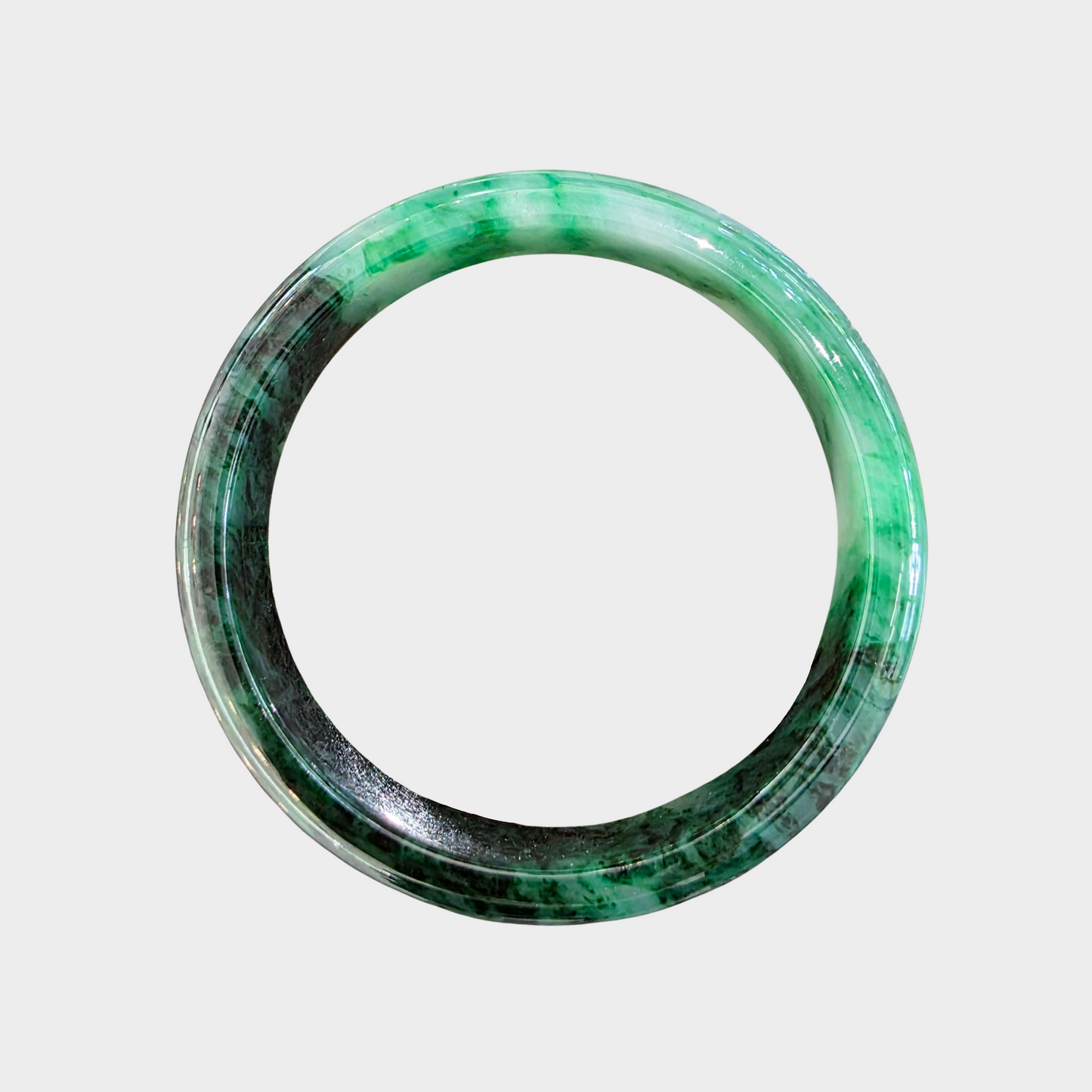 Flower Green Jadeite Jade Bangle - 62mm Half Round