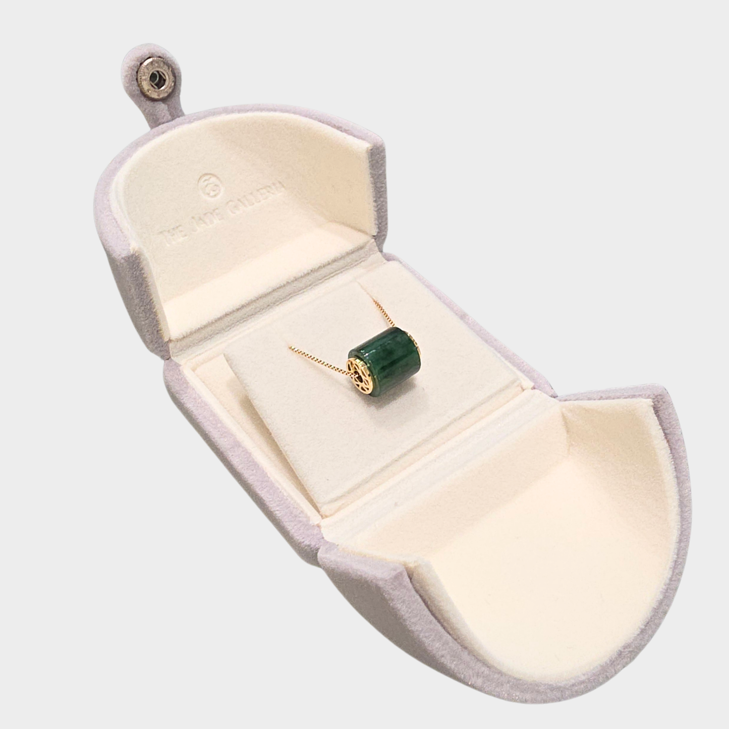 Flower Green Jadeite Jade "Barrel" Pendant in Yellow Gold