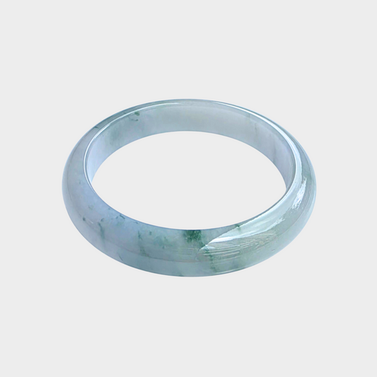 "Floating Flower" Jadeite Jade Bangle - 56mm Half Round