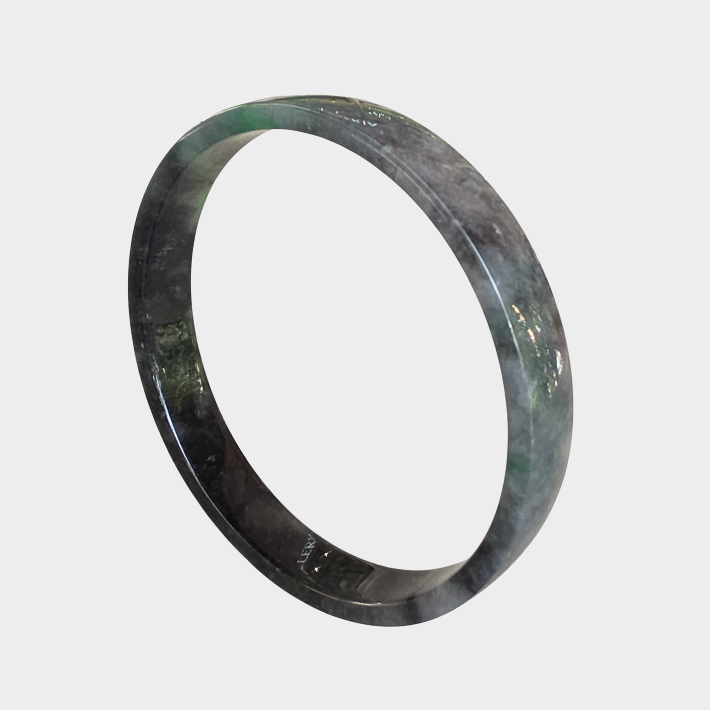 Black "Wuji" with Green Jadeite Jade Bangle - 72mm Flat