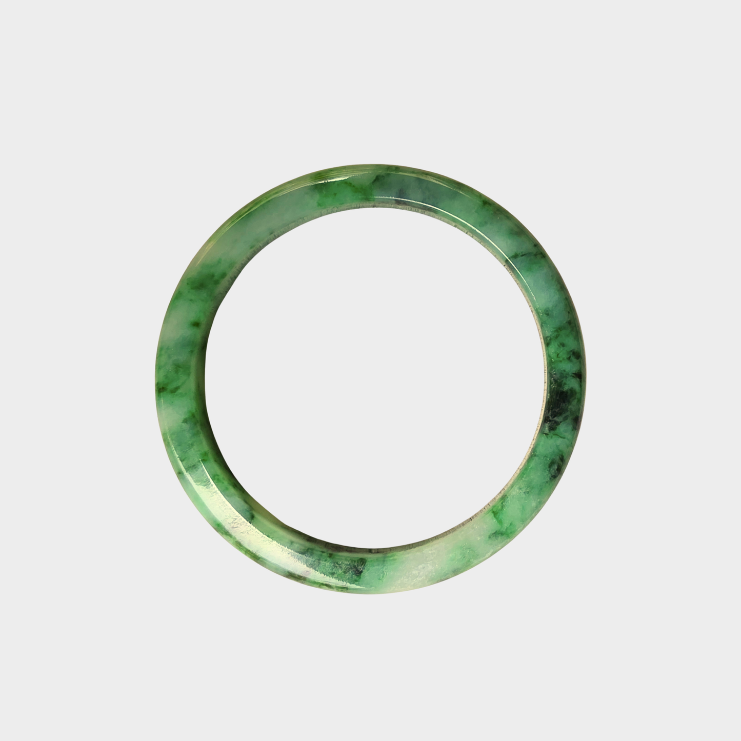 Flower Green Jadeite Jade Bangle - 53mm Half Round